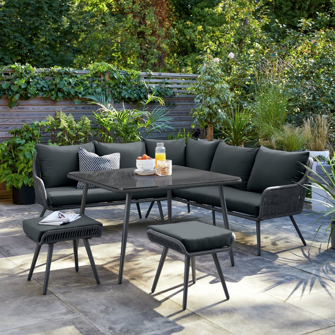 Habitat Malta 6 Seater Garden Corner Sofa Set- Black