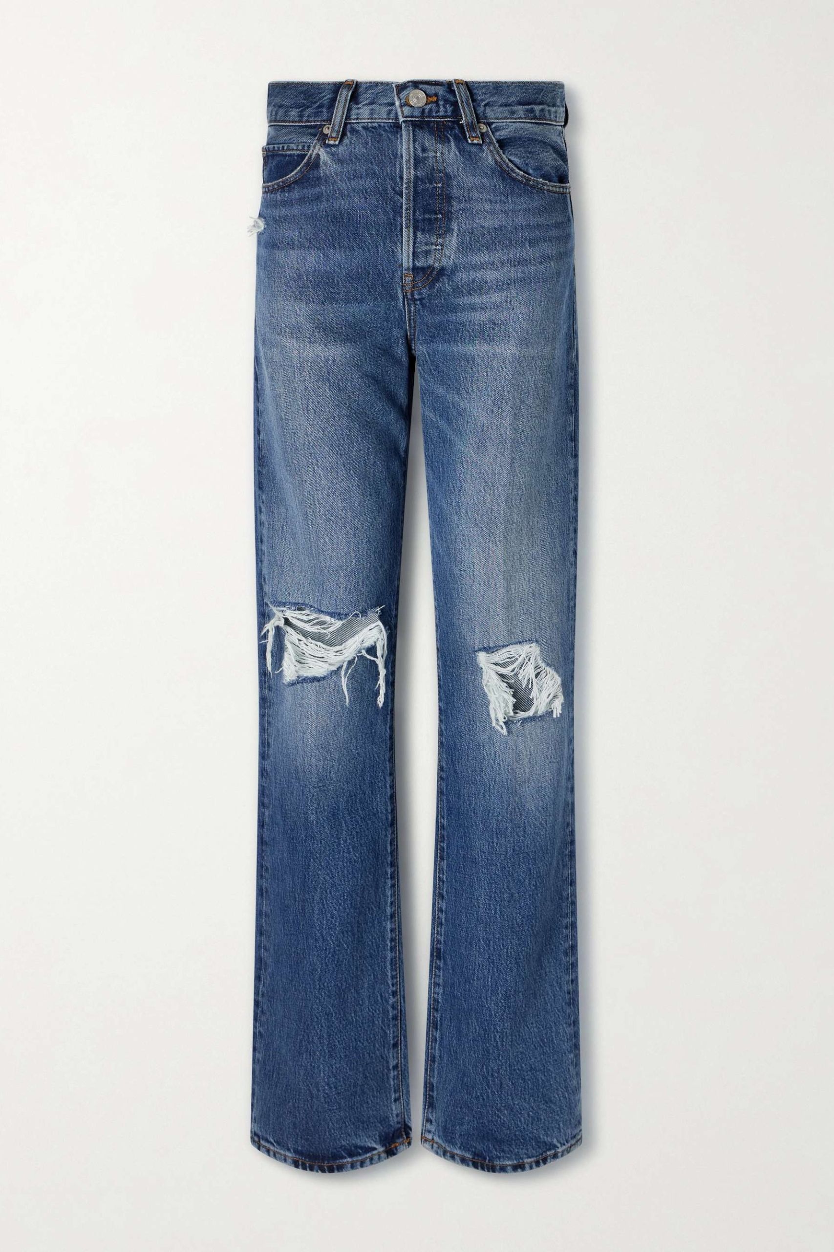 The Vertical Distressed High-Rise Straight-Leg Jeans