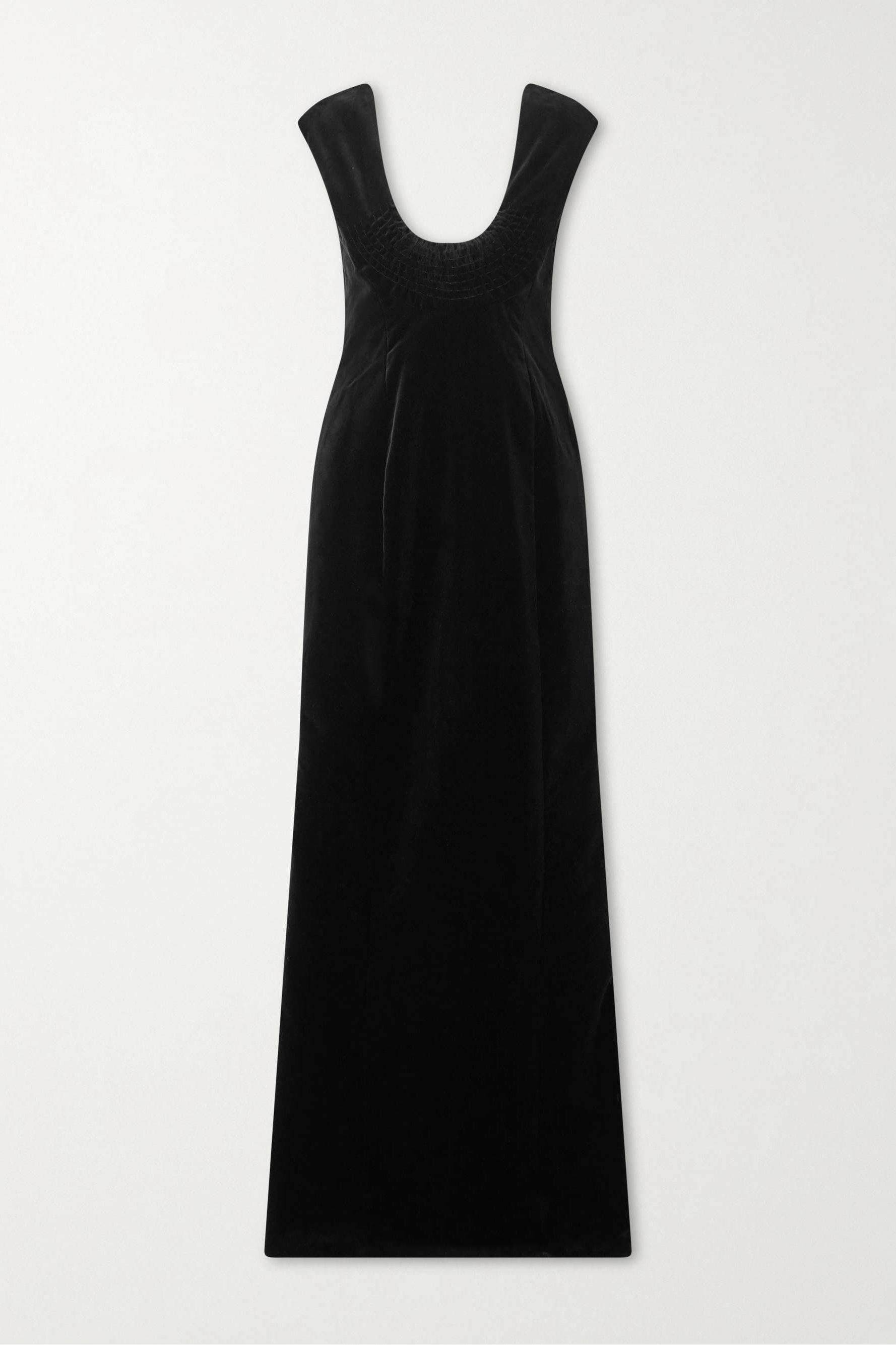Shirred Cotton-Velvet Gown