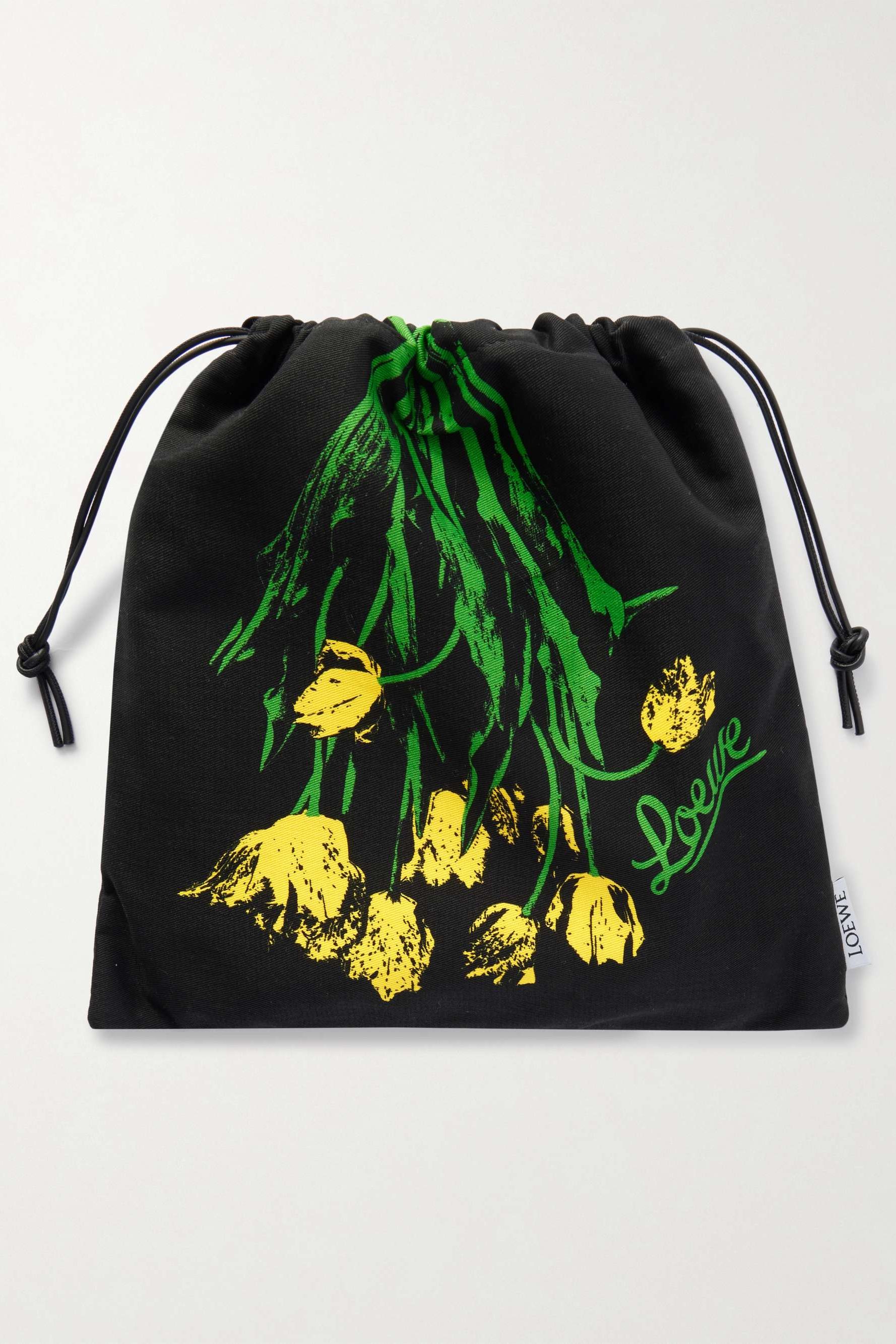 Leather-Trimmed Floral-Print Cotton-Twill Pouch