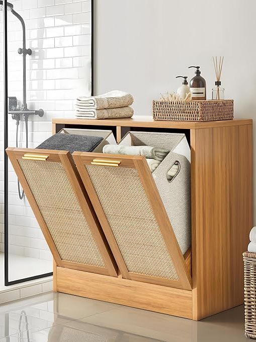 Pamapic, Bathroom Cabinet with with Breathable Real Rattan Design