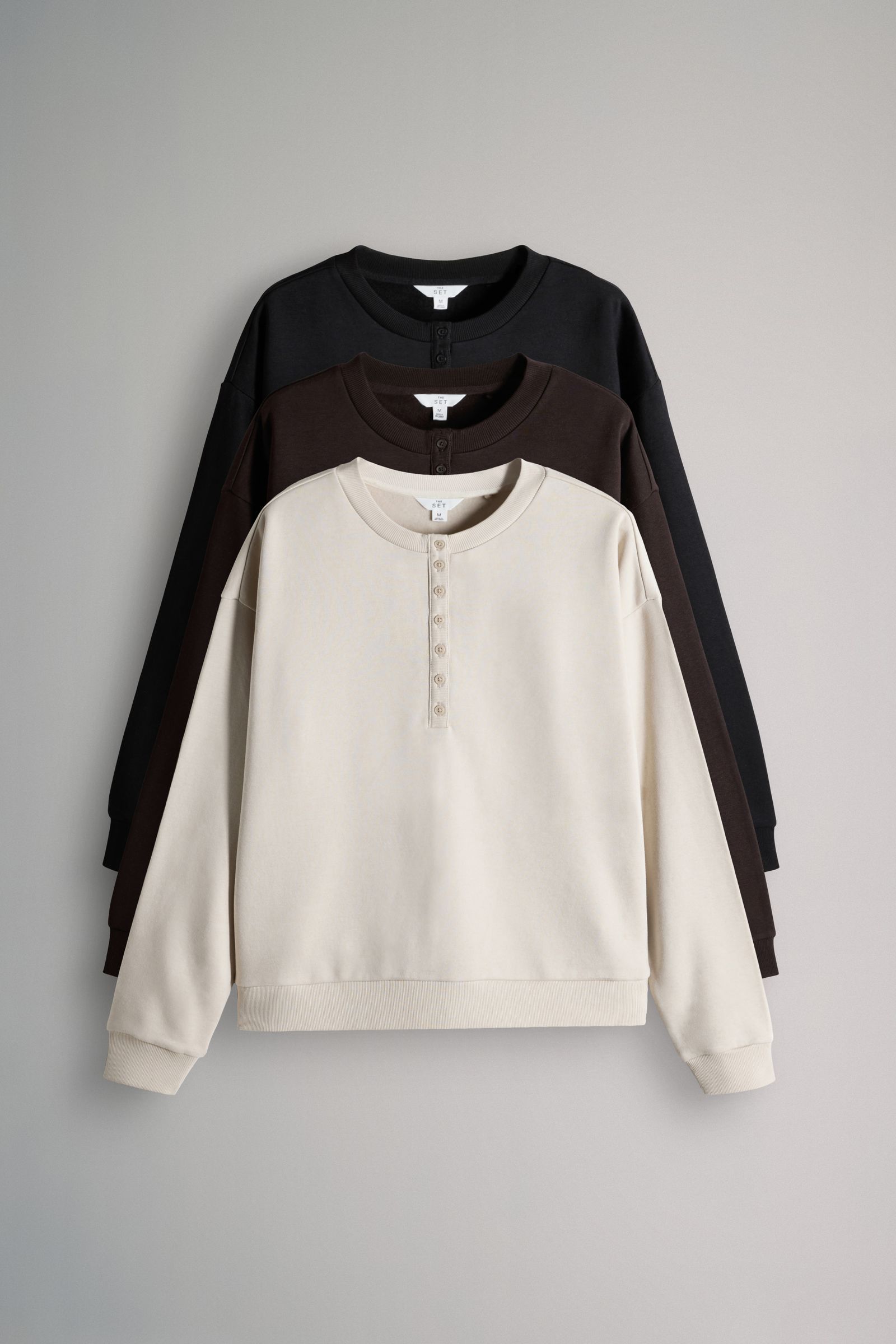 The Set 3 Pack Henley Sweatshirts Black/chocolate Brown/cream