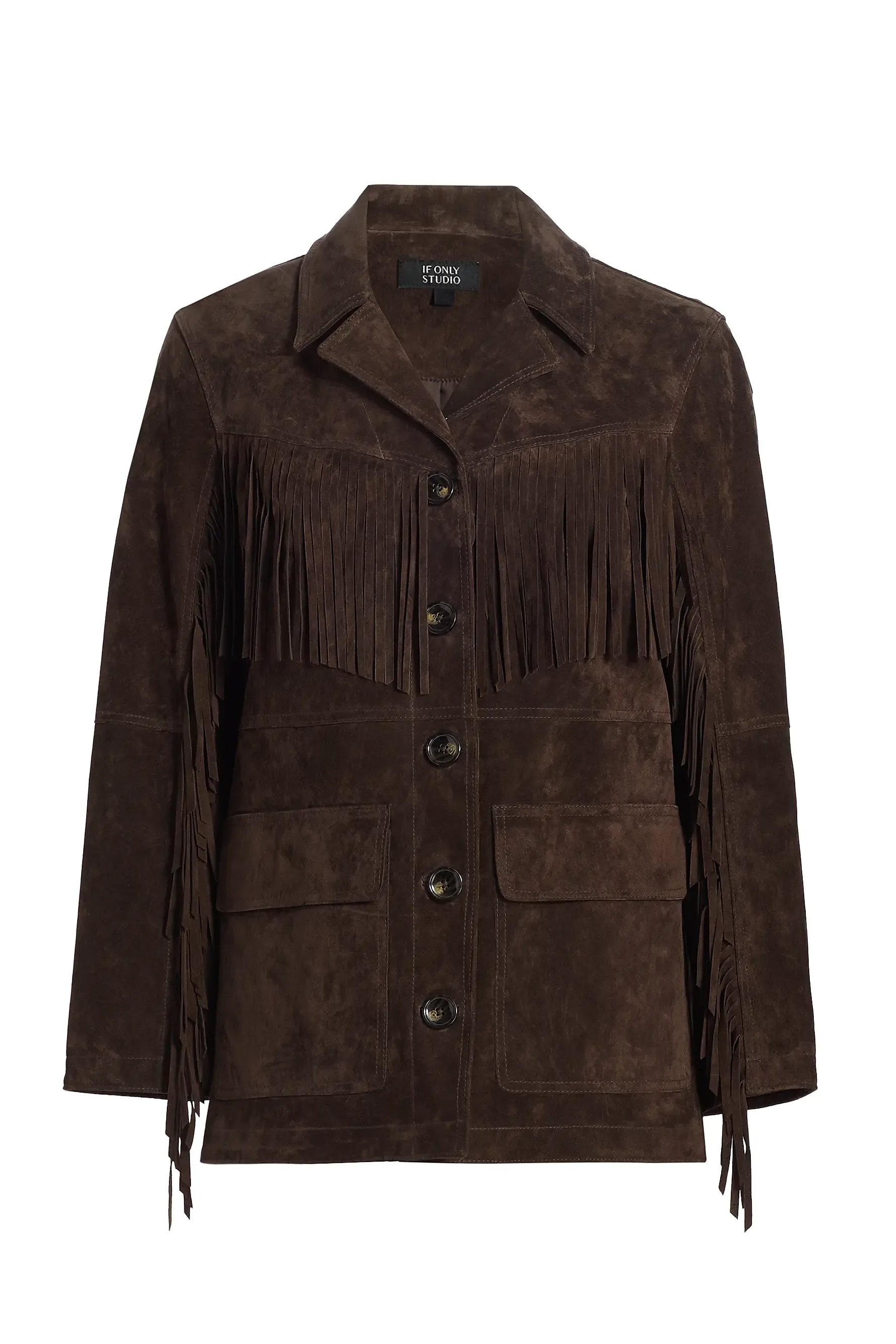 Fringe Suede Button-Front Jacket