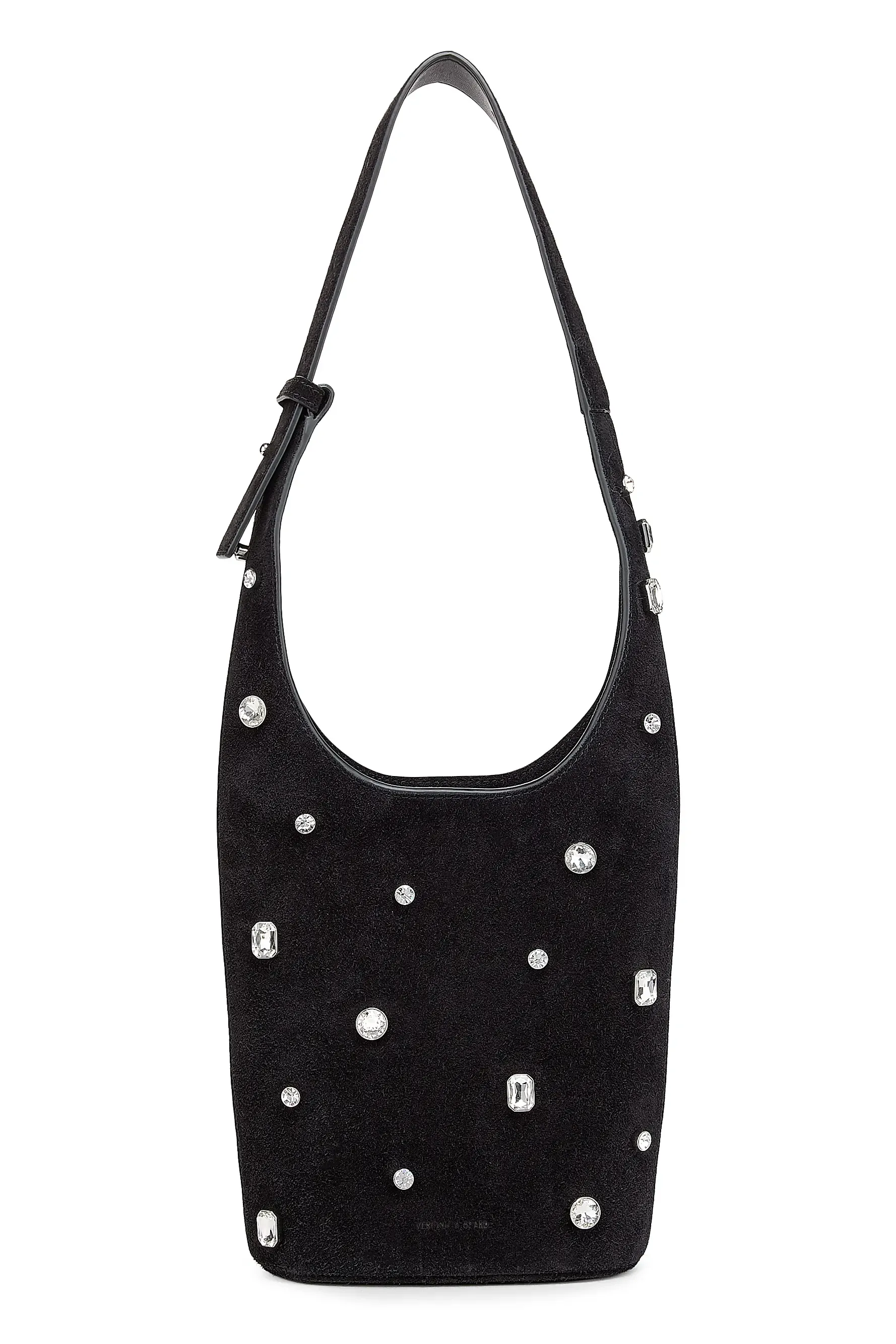 Small Crystal-Embellished Suede Shoulder Bag
