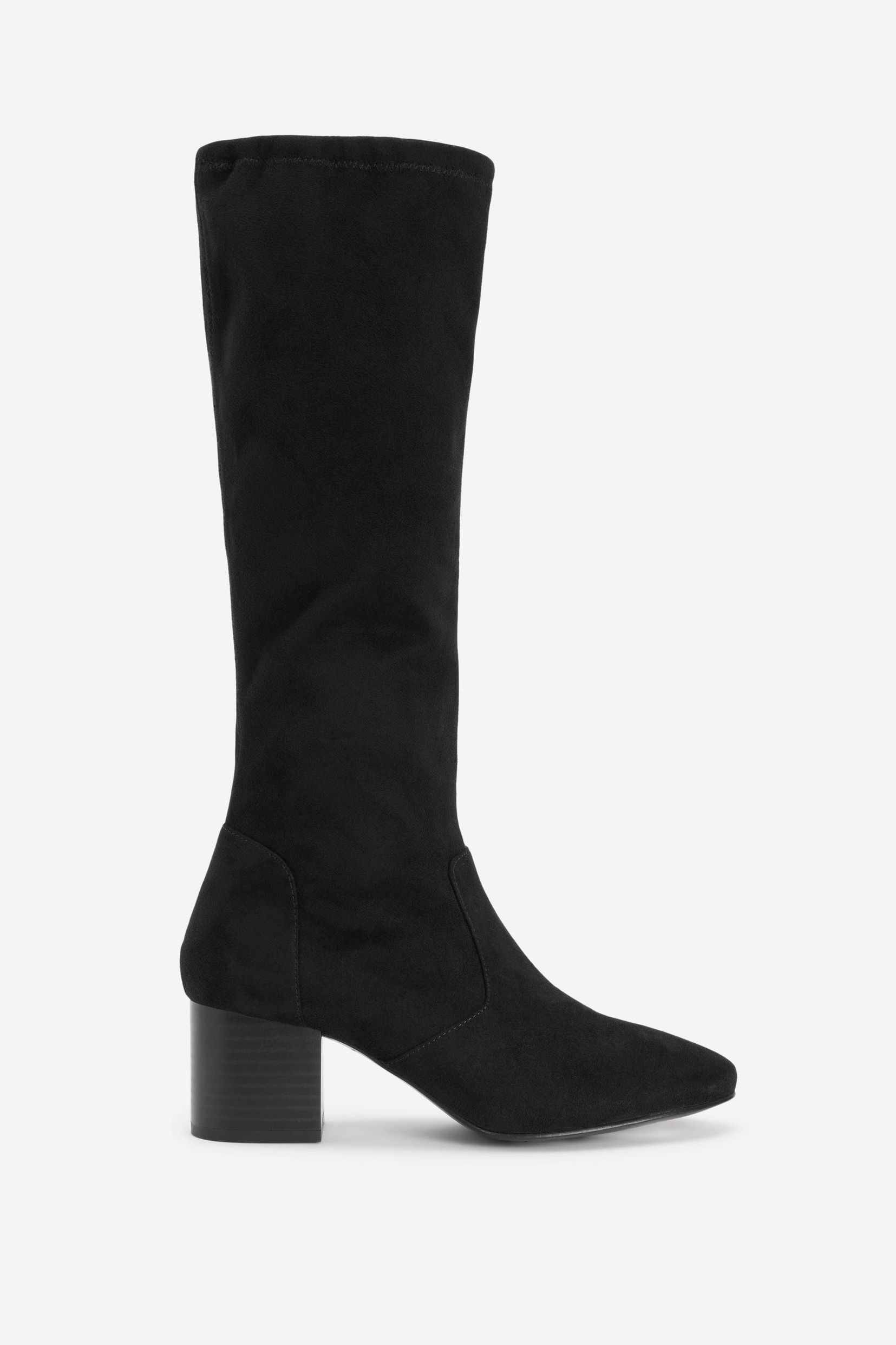 Block Heel Stretch Boots-Black