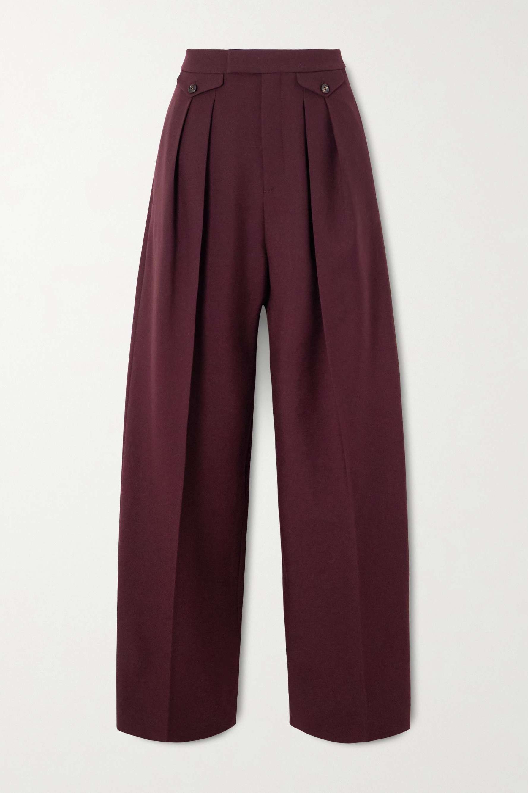 Pleated Wool-Gabardine Wide-Leg Pants