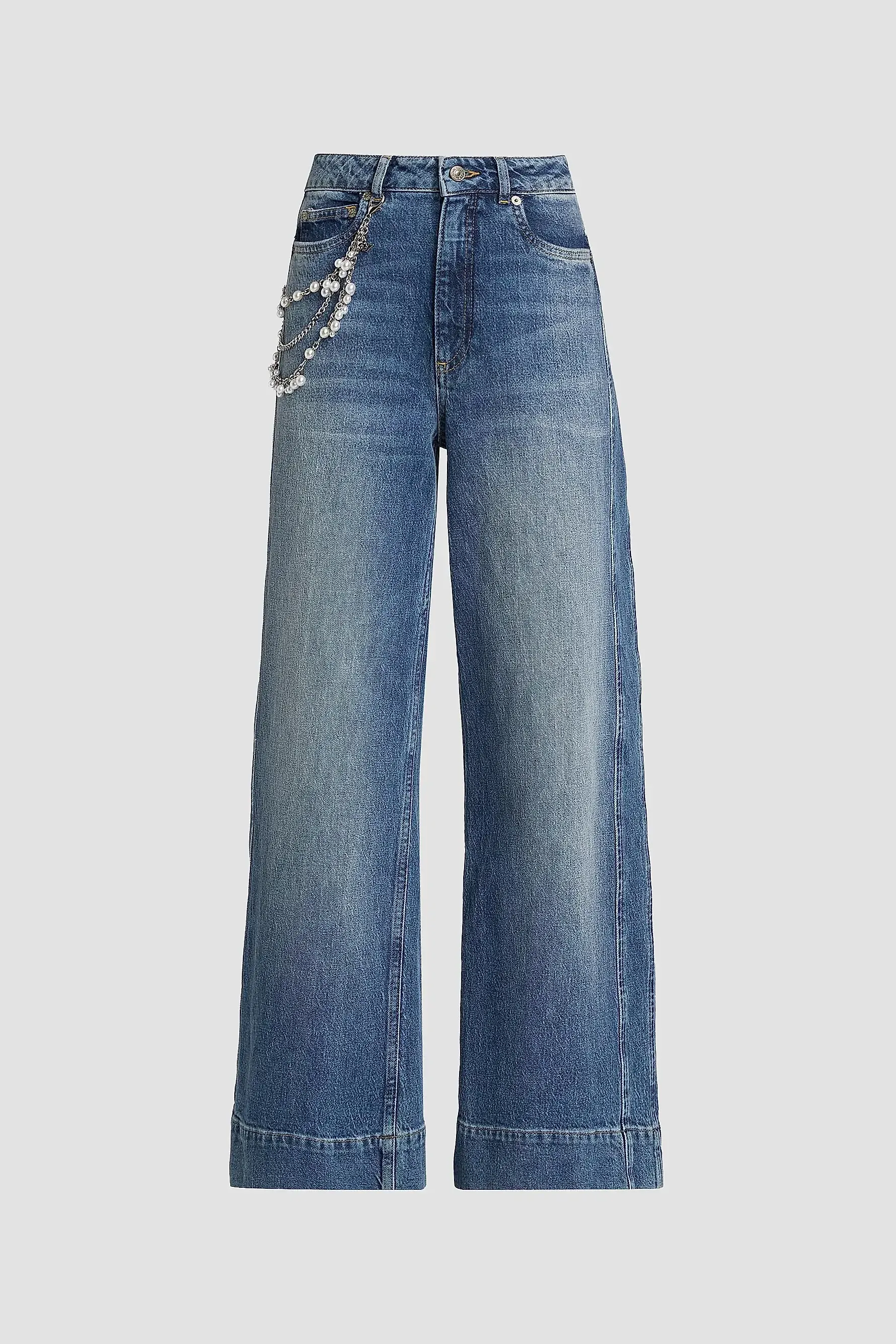 Betsy Pearl-Chain Stretch-Cotton Straight-Leg Jeans
