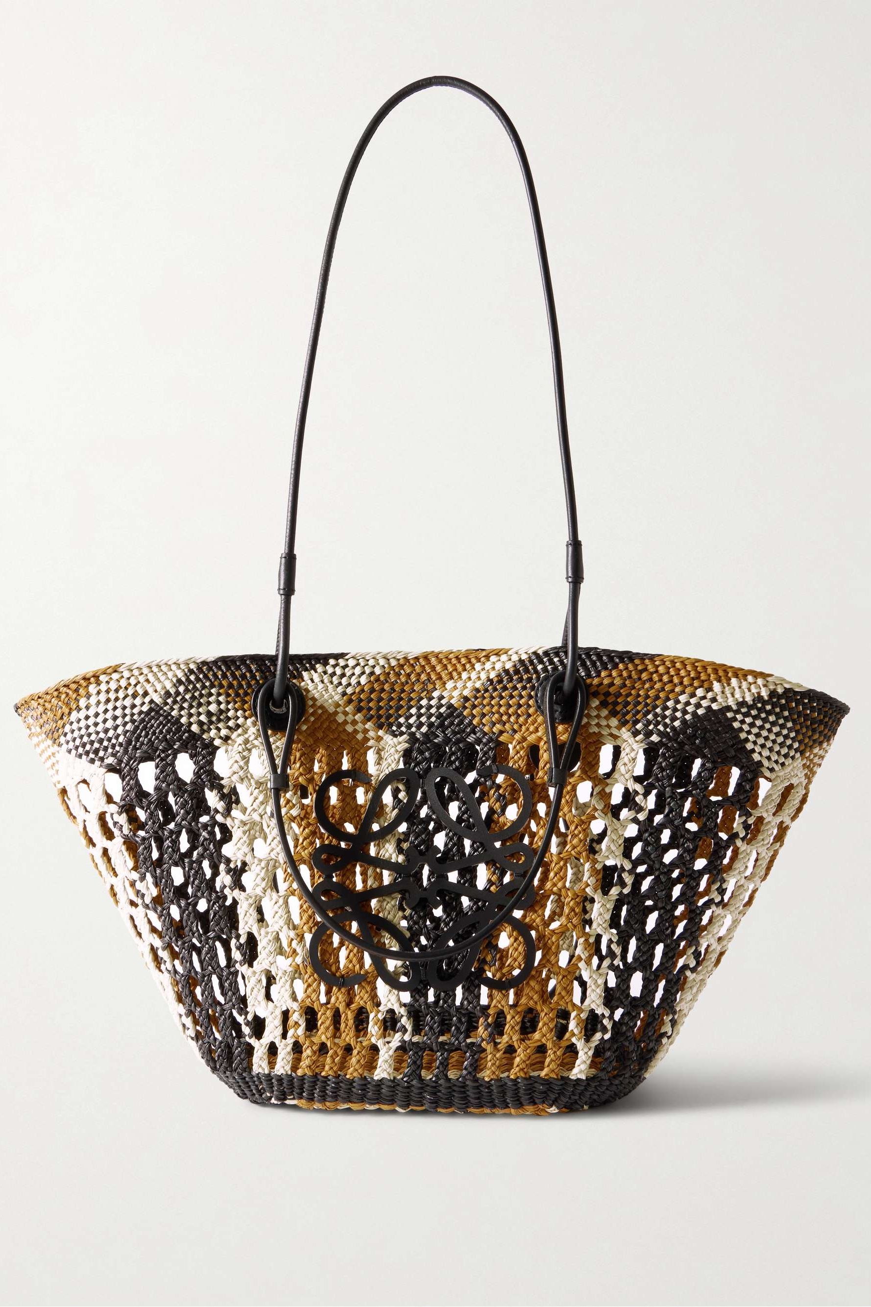 + Paula's Ibiza Anagram Leather-Trimmed Woven Palm Tote