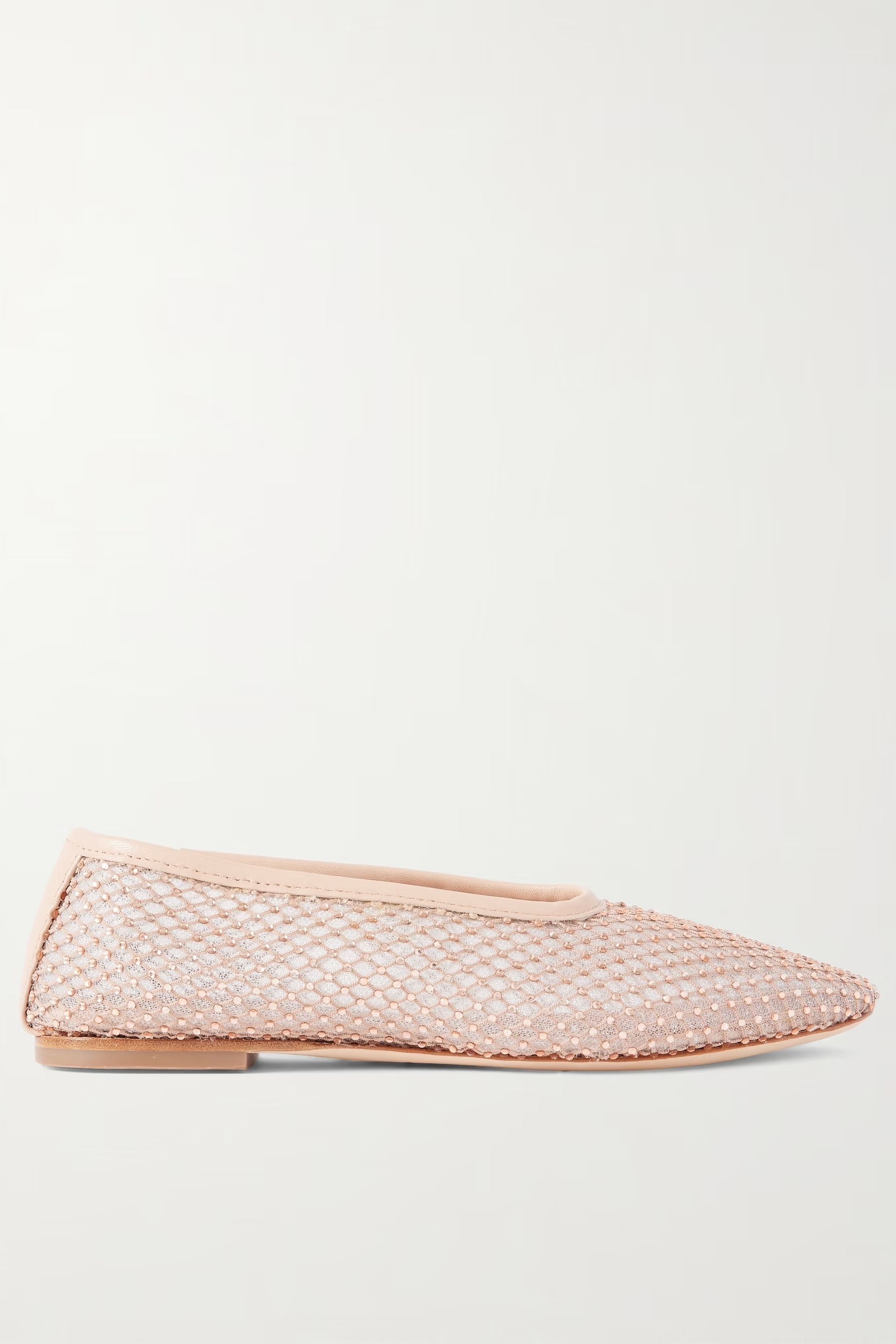 Staud Alba leather-trimmed crystal-embellished mesh ballet flats