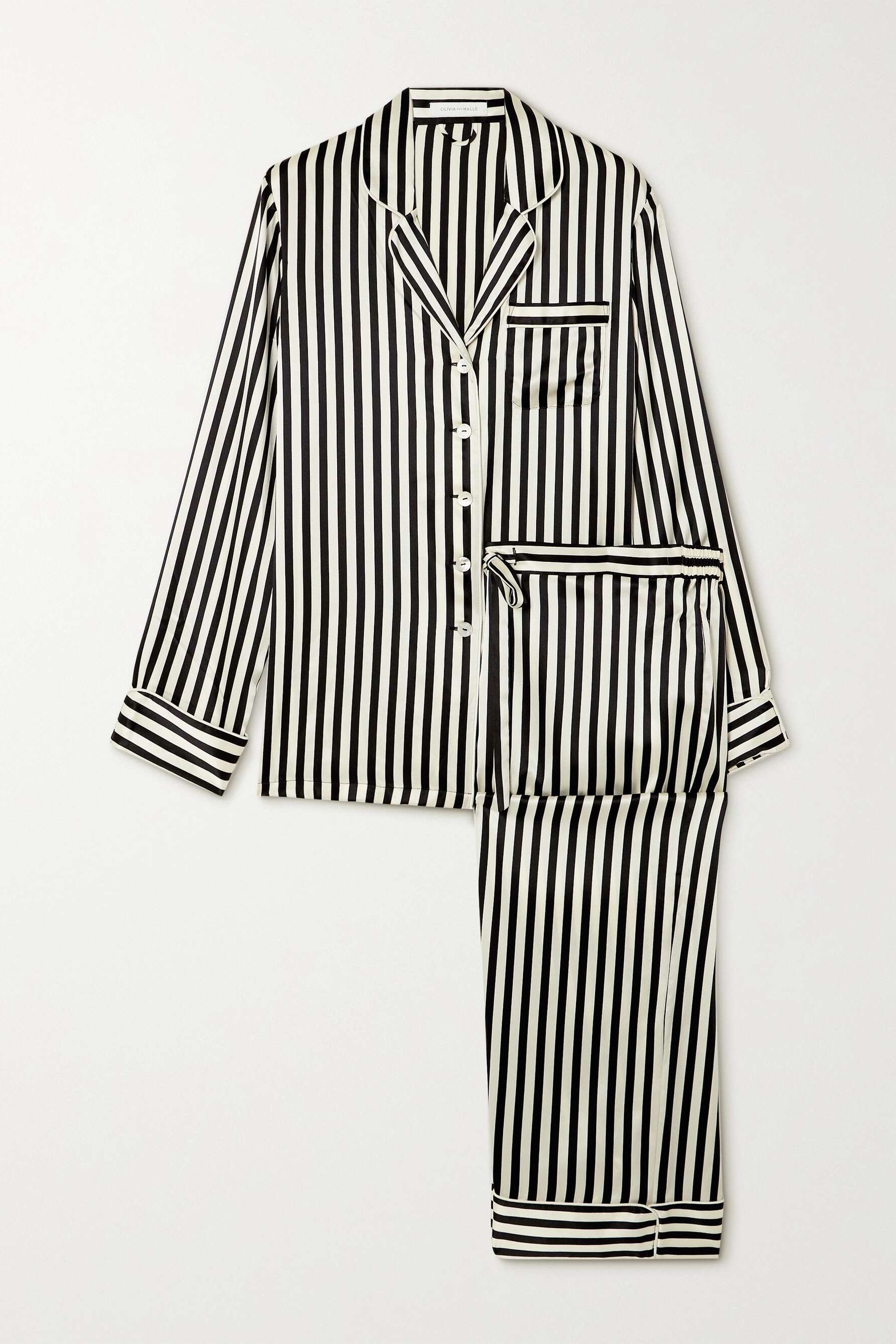 Lila Striped Silk-Satin Pajama Set