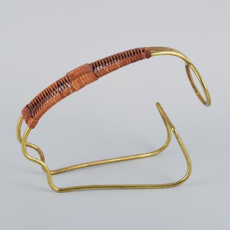 Carl Aub&amp;ouml;ck (1900-1957). Bottle Holder Made of Brass and Bamboo Wickerwork
