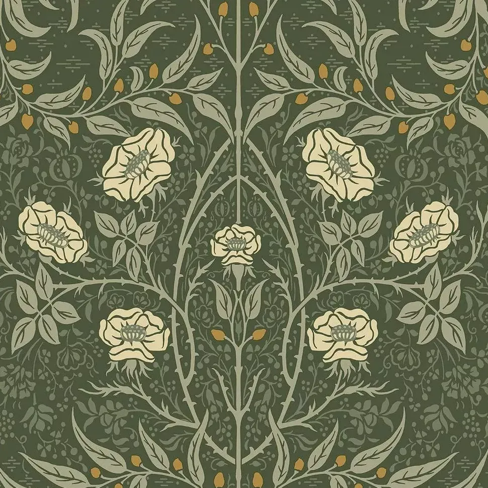 Nextwall Stenciled Floral Peel and Stick Wallpaper Green: Vintage Botanical Vinyl, Self-Adhesive, Repositionable, 30.75 Sq Ft Coverage