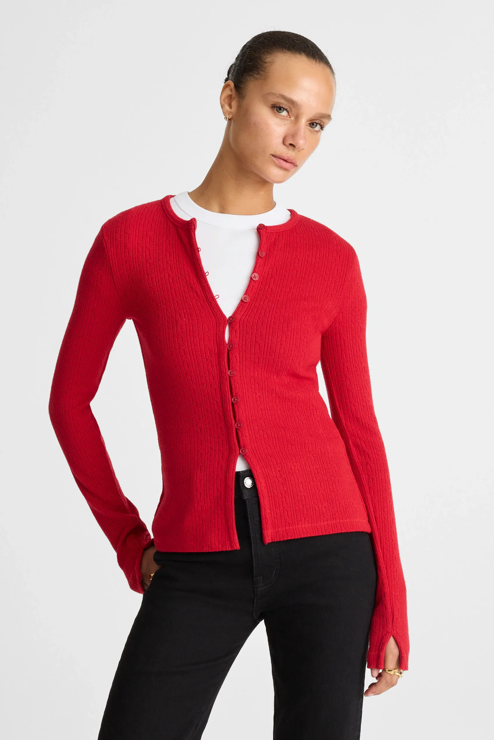 Pointelle Cutaway Cardigan