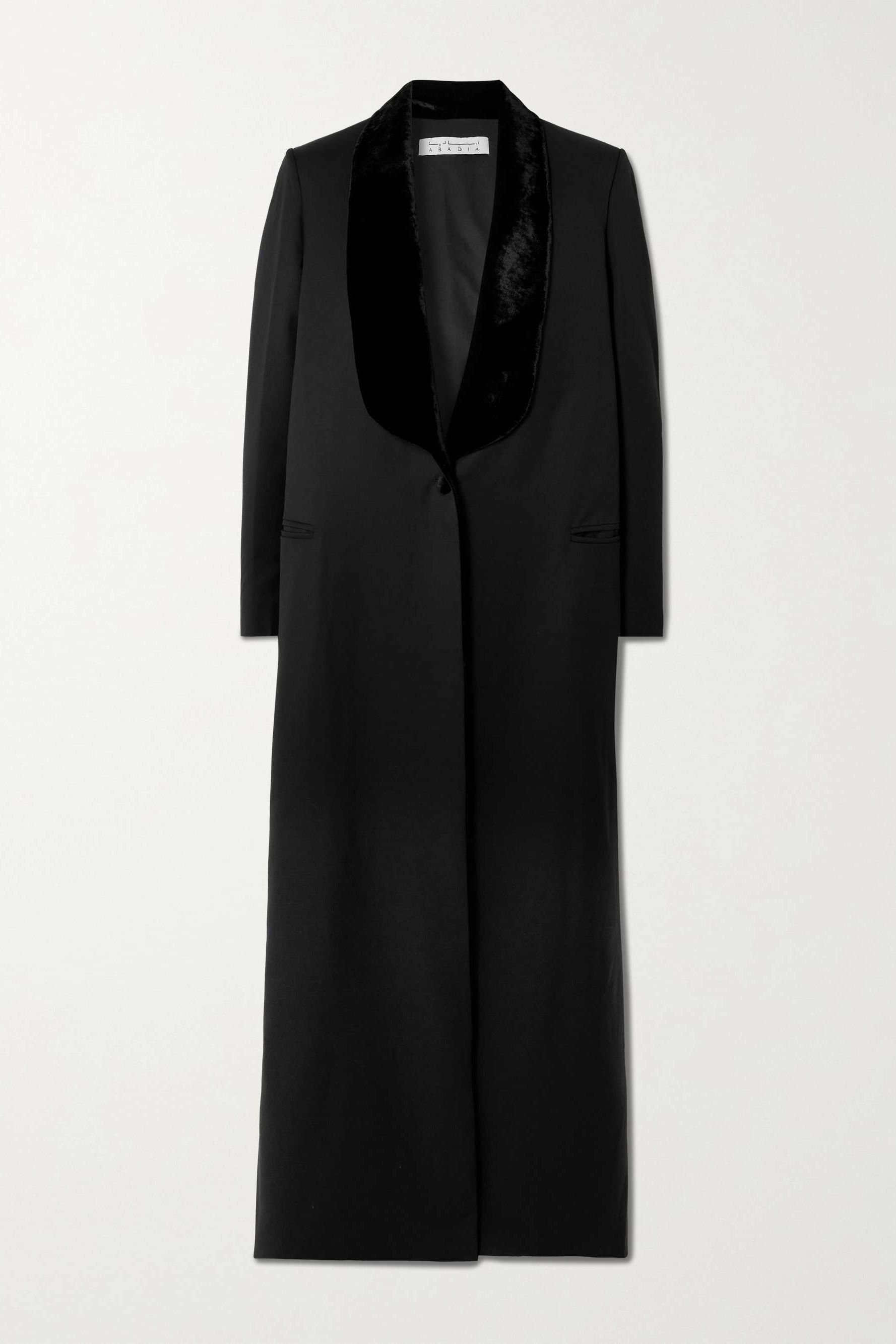 Joud Crushed Velvet-Trimmed Wool-Blend Twill Coat