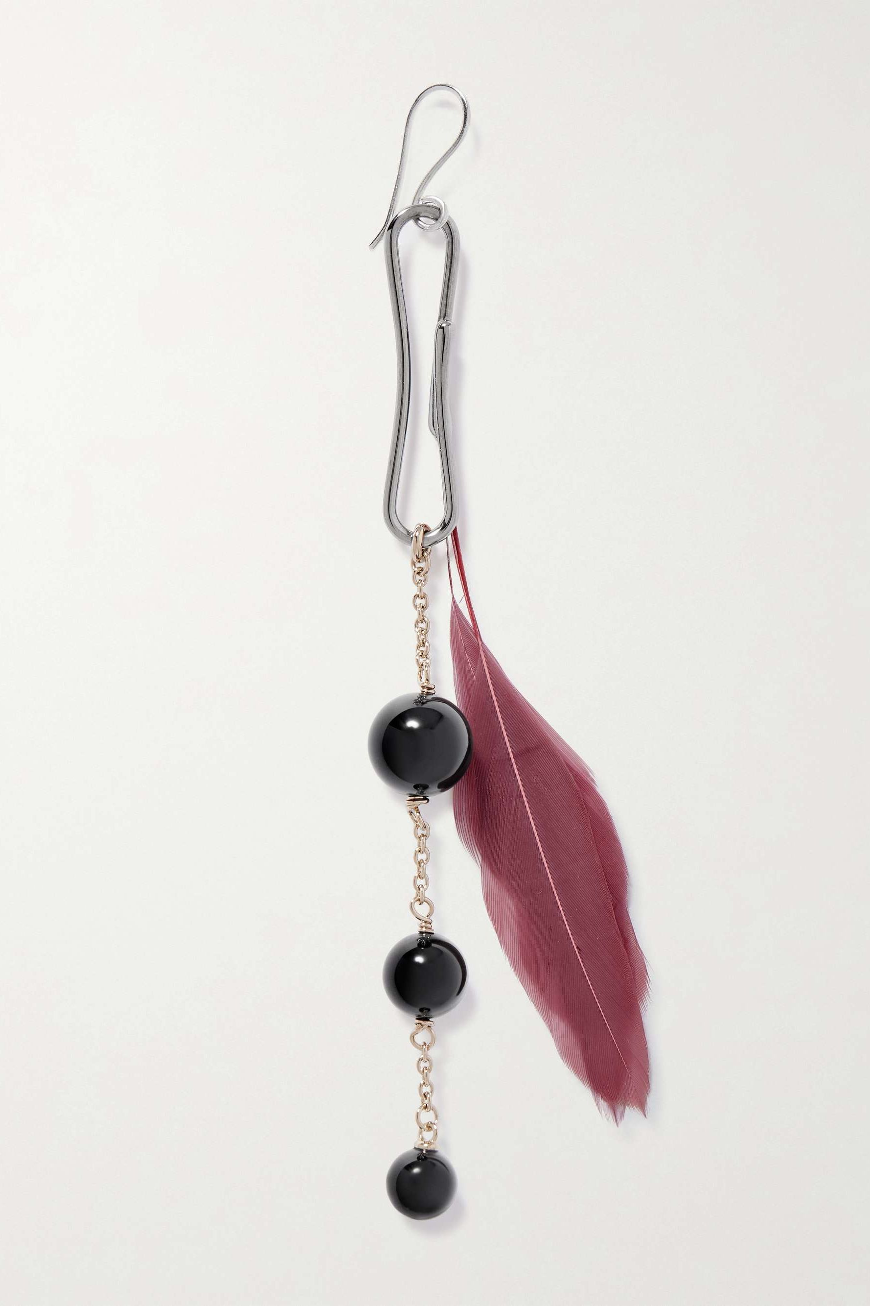Dot Silver- and Gold-Tone, Onyx and Feather Single Earring