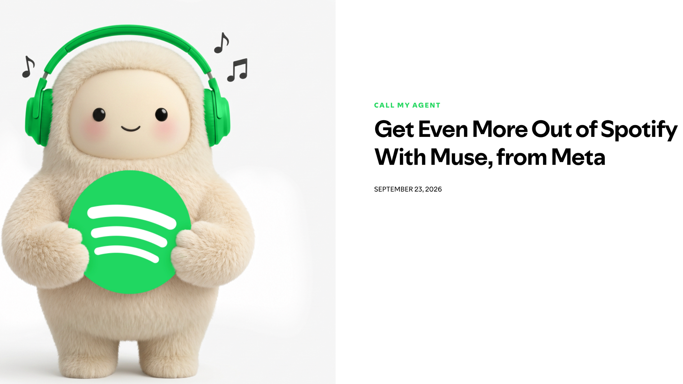 A cuddly Spotify Muse creature wearing green headphones, and Spotify text