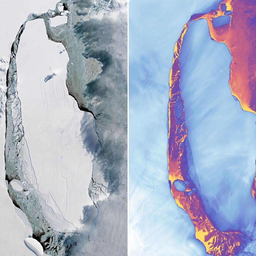 Massive Calved Iceberg Comes into View as Antarctic Sun Rises