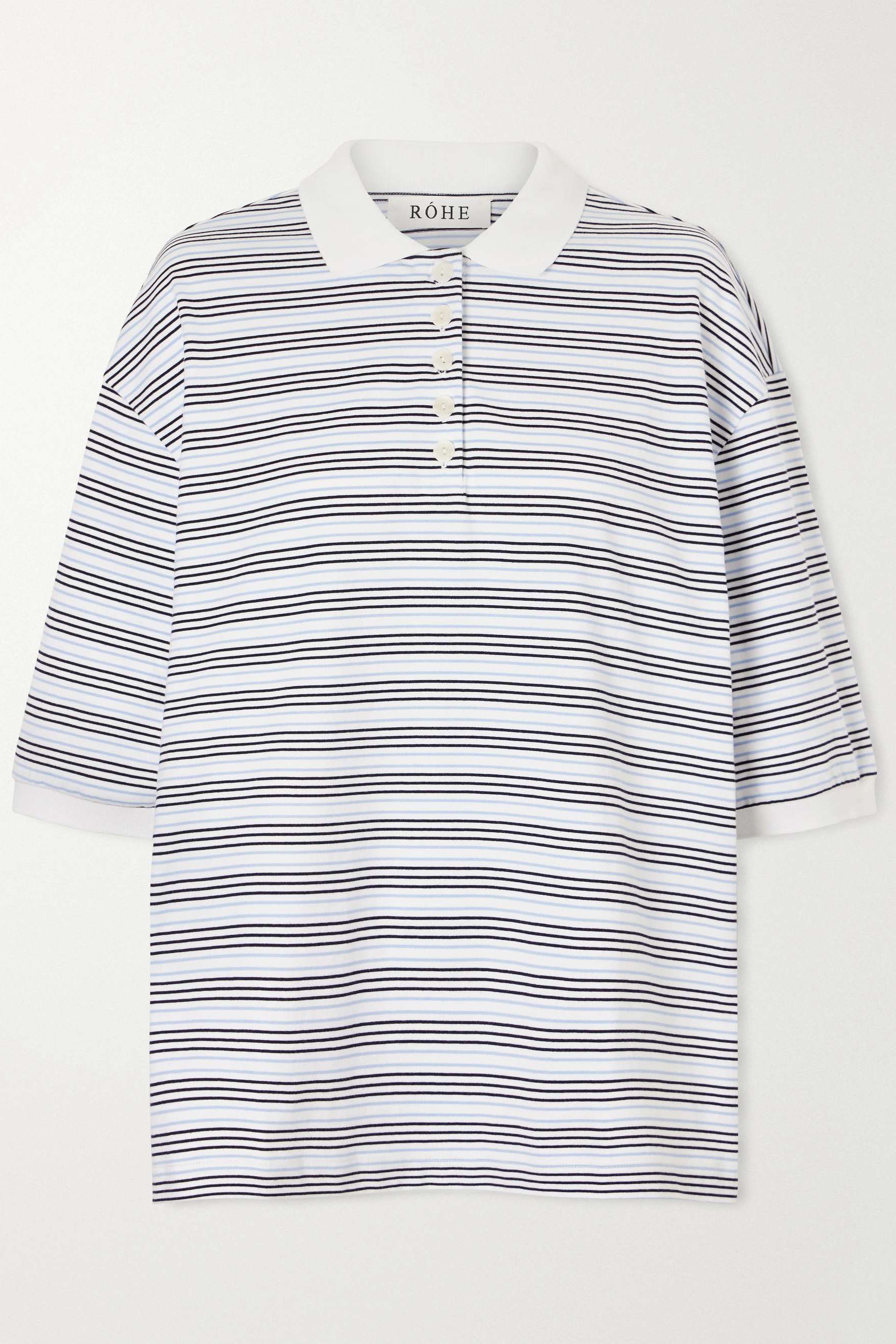 Oversized Striped Organic Cotton-Jersey Polo Shirt