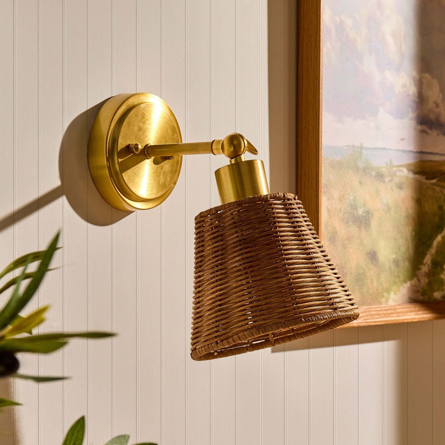 Kally Rechargeable Rattan Wall Light - Brass