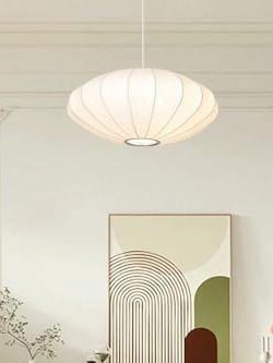 Kaixunl Silk Pendants Light, 19.7 Inch White Bubble Pendant Lights, Imitation Silk Lampshade, Modern Lantern Pendant Lighting Fixture for Living Room Dining Room Kitchen Island Restaurant Foyer