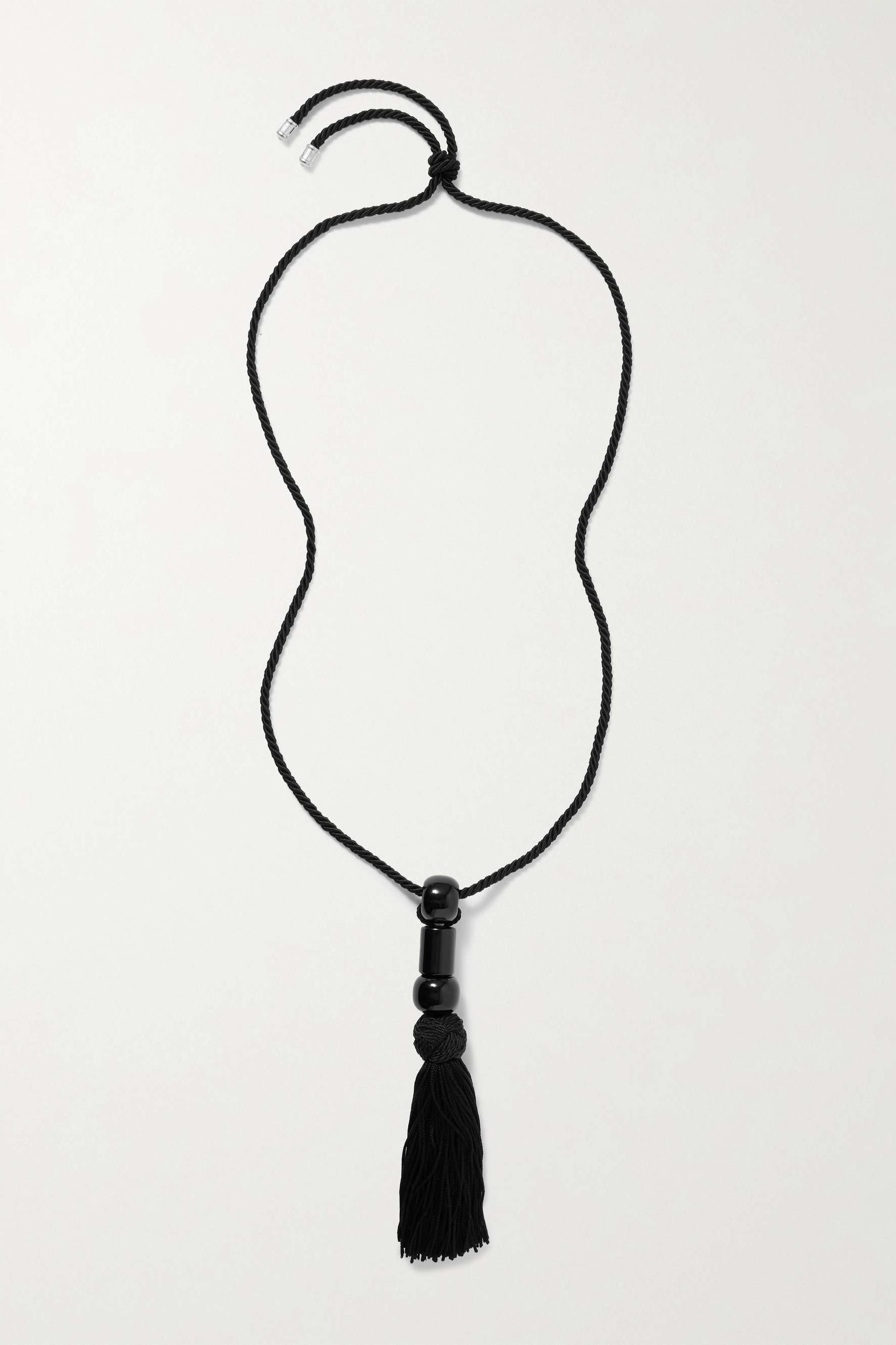 Trinity Silver, Onyx and Satin Cord Necklace