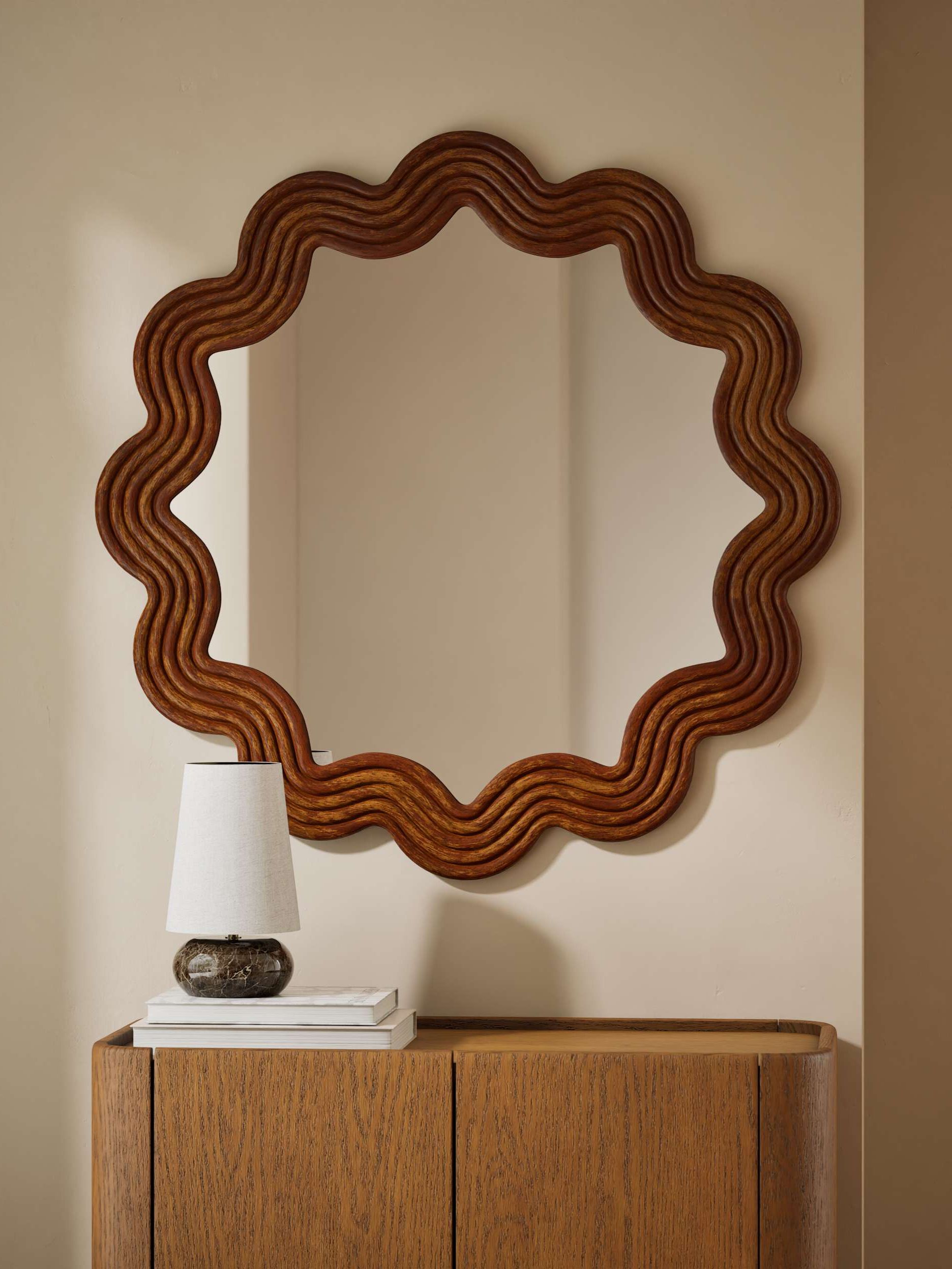 Scallop Ribbed Wooden Wall Mirror