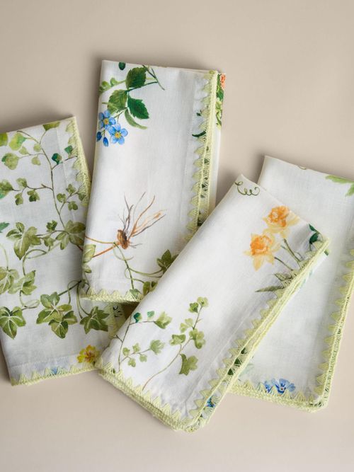 Set of 4 Cotton With Linen Floral Napkins