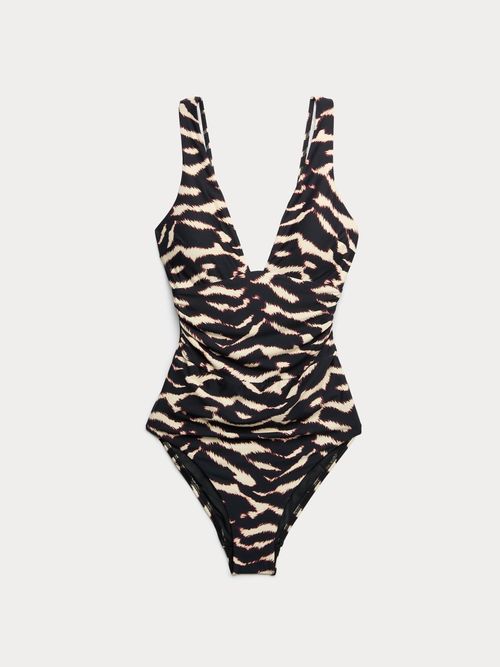 Tummy Control Printed Deep Plunge Swimsuit
