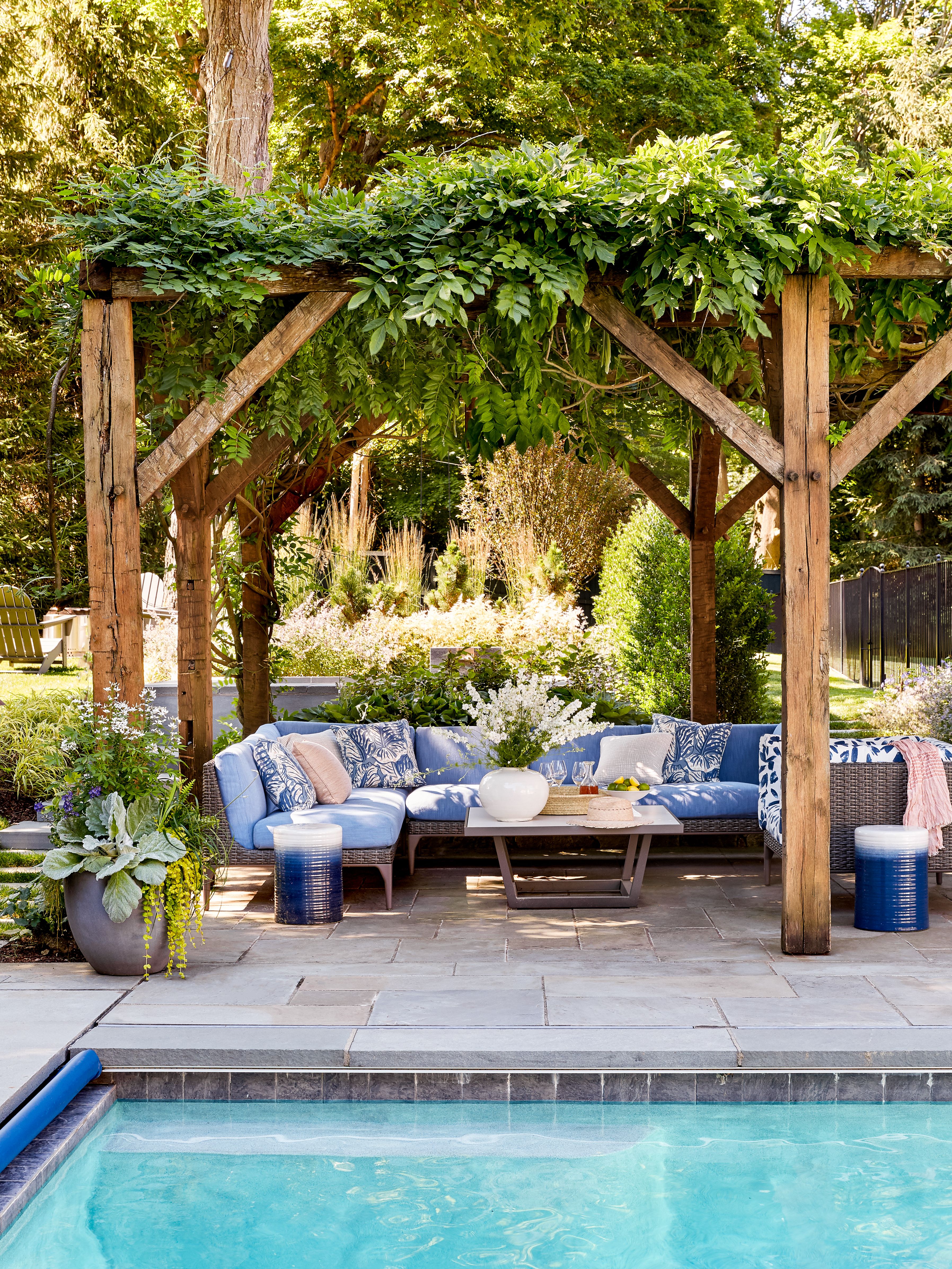 Outdoor sectional near a pool