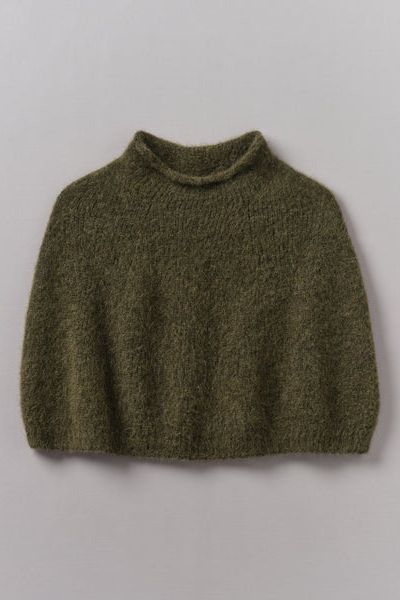 Lofty Alpaca Blend Knitted Poncho | Olive