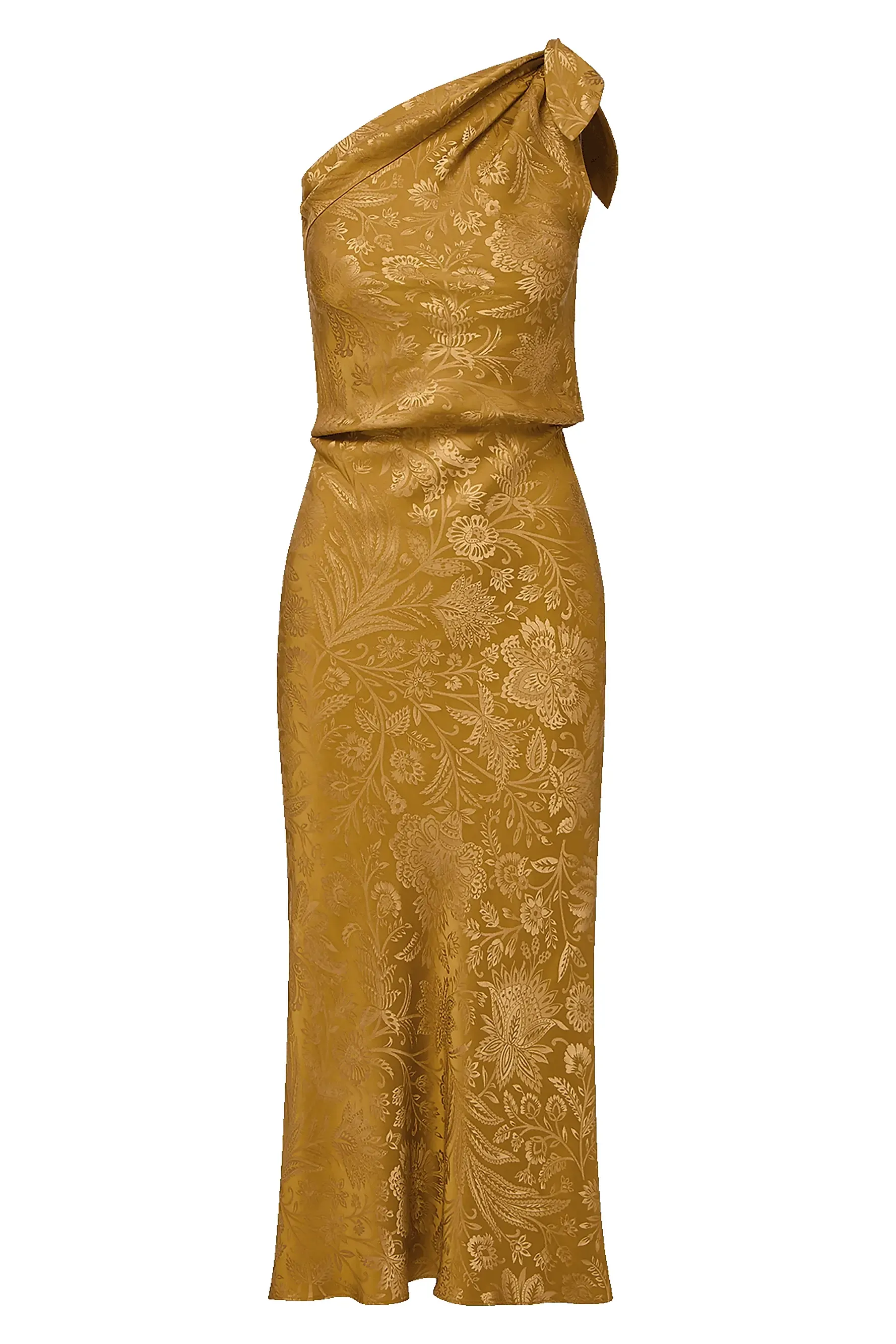 Grycen Floral Satin One-Shoulder Midi-Dress