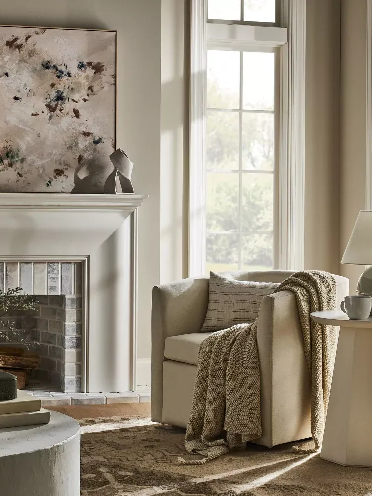 wihte chair in a white living room