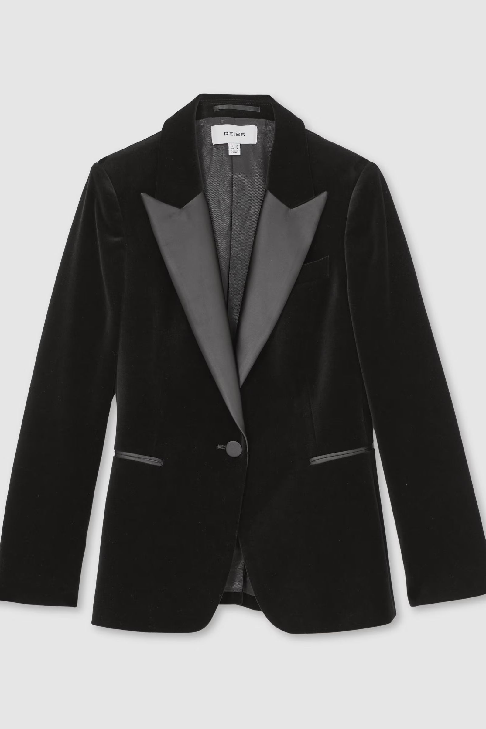 Reiss Velvet Single Breasted Suit Blazer in Black