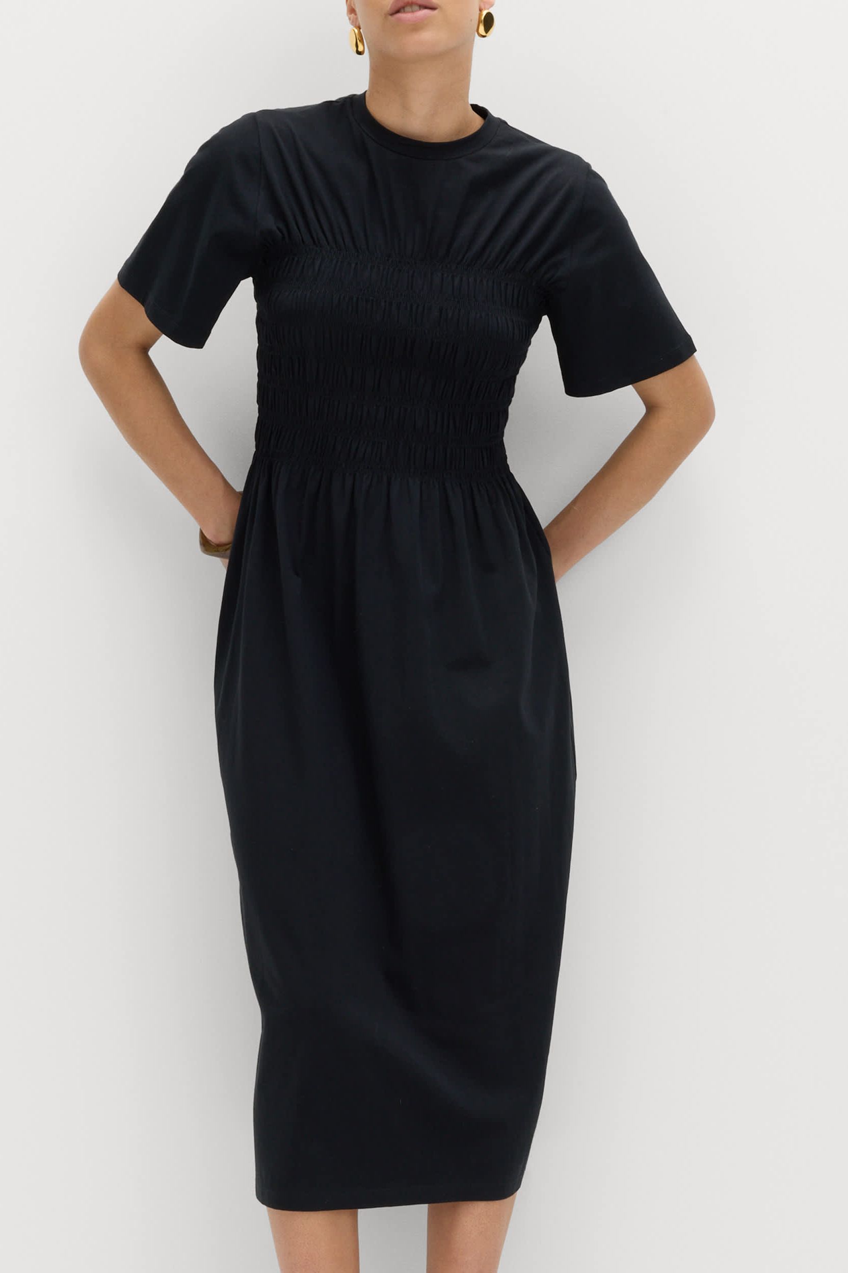 Cotton Rich Shirred Midi T-Shirt Dress