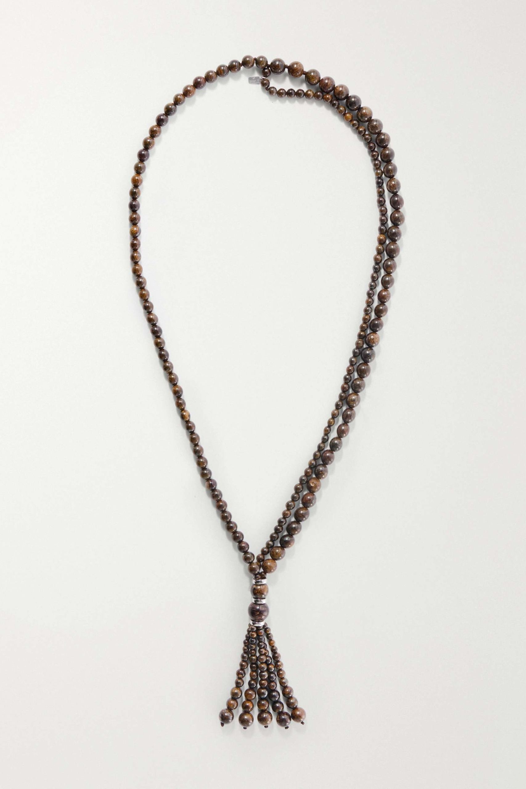 Venice Opera Tasseled Sterling Silver Bronzite Necklace
