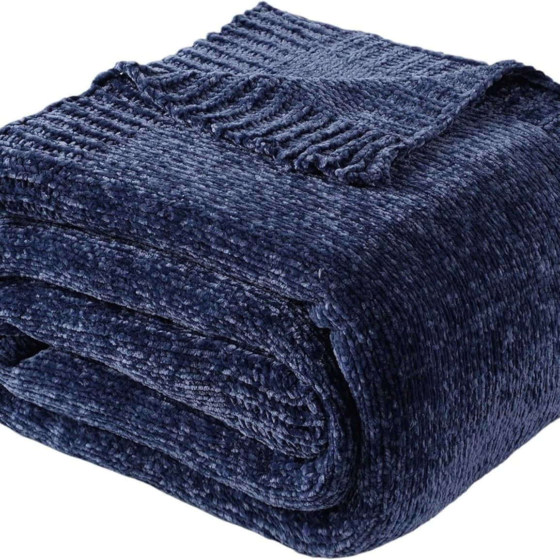 Battilo Home Navy Throw Blanket for Couch, Dark Blue Throw Blankets for Sofa, Chair, Living Room, Chenille Knit Throw Blankets for Bed Living Room Home Decor, 51&quot;x67&quot;