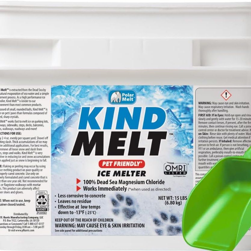 Harris Kind Melt Pet Friendly Ice and Snow Melter, Fast Acting 100% Pure Magnesium Chloride Formula With Scoop Included, 15lb