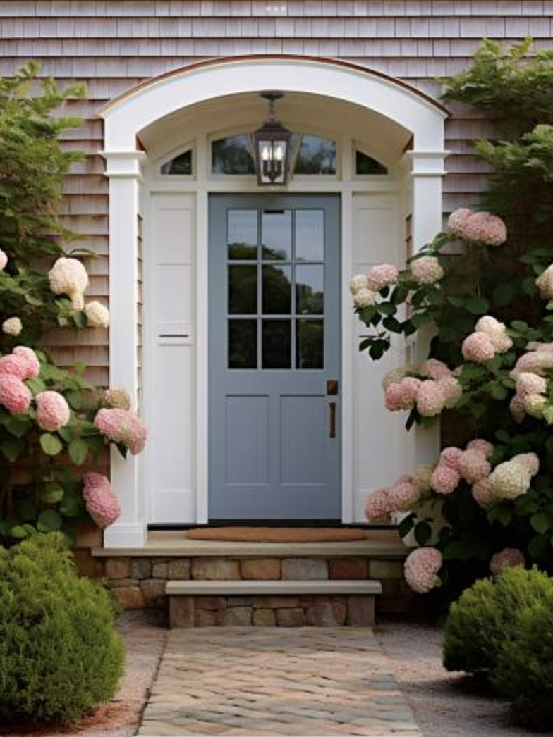 coastal exterior with hydrangeas