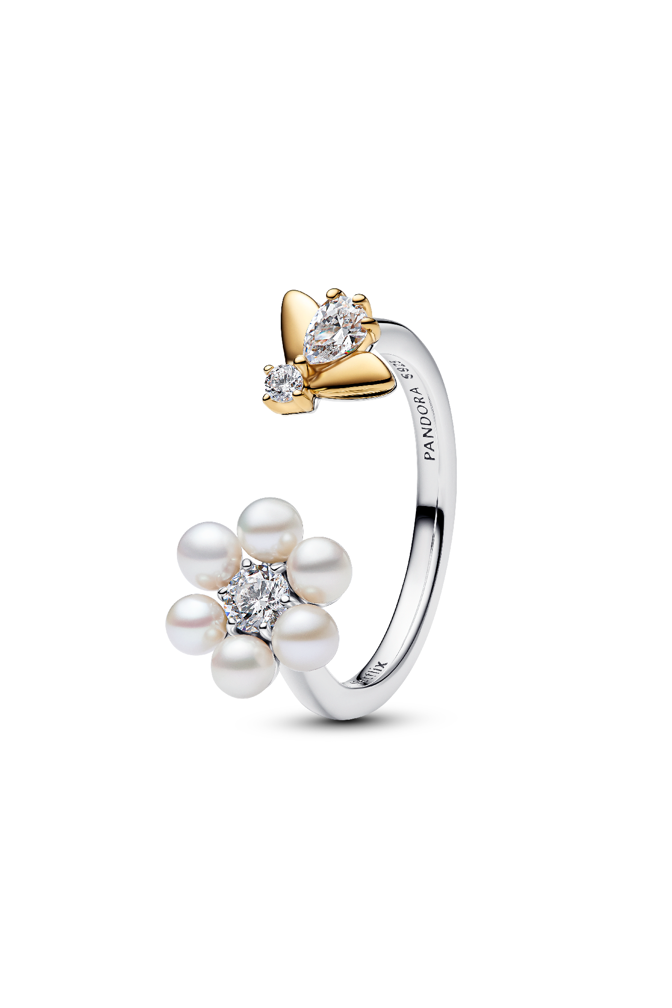 Bridgerton Bee &amp;amp; Treated Freshwater Cultured Pearl Flower Open Ring