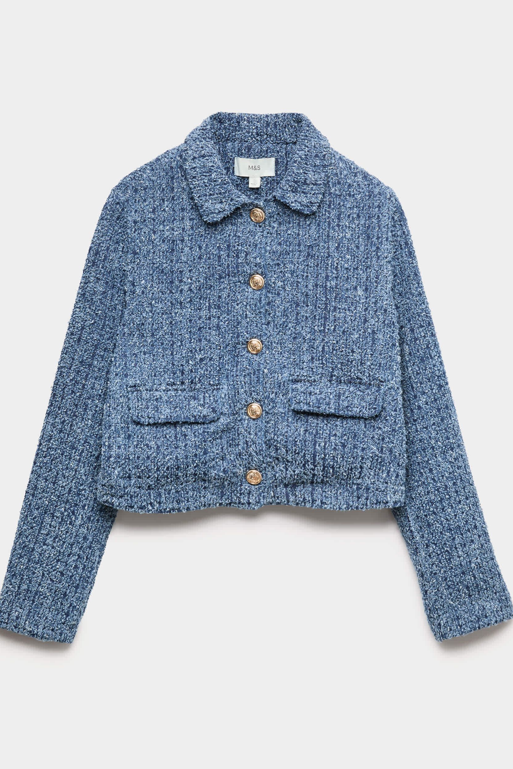Denim Textured Cropped Jacket