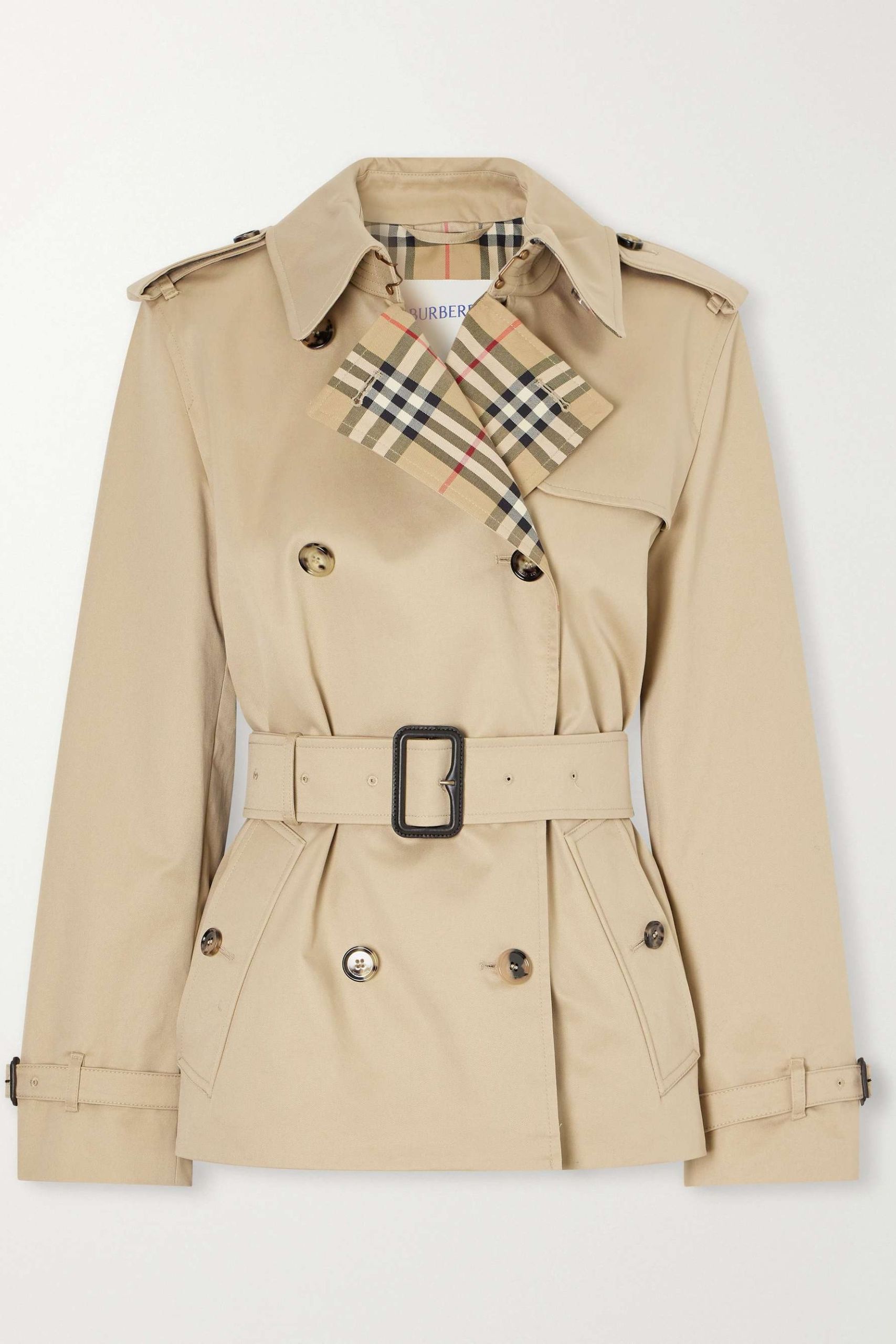 Double-Breasted Belted Checked Cotton-Gabardine Trench Coat
