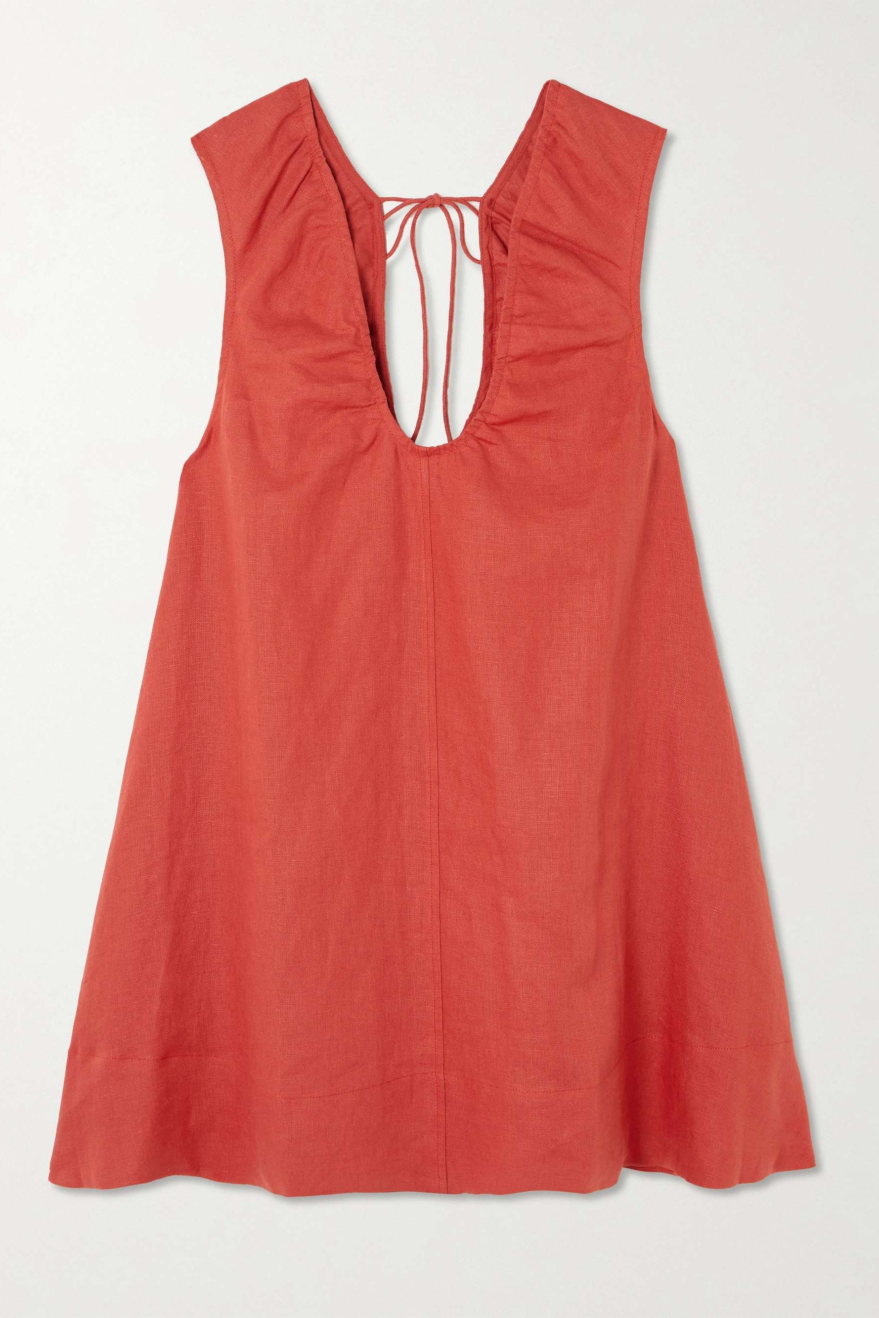 Perla Tie-Detailed Linen Mini Dress