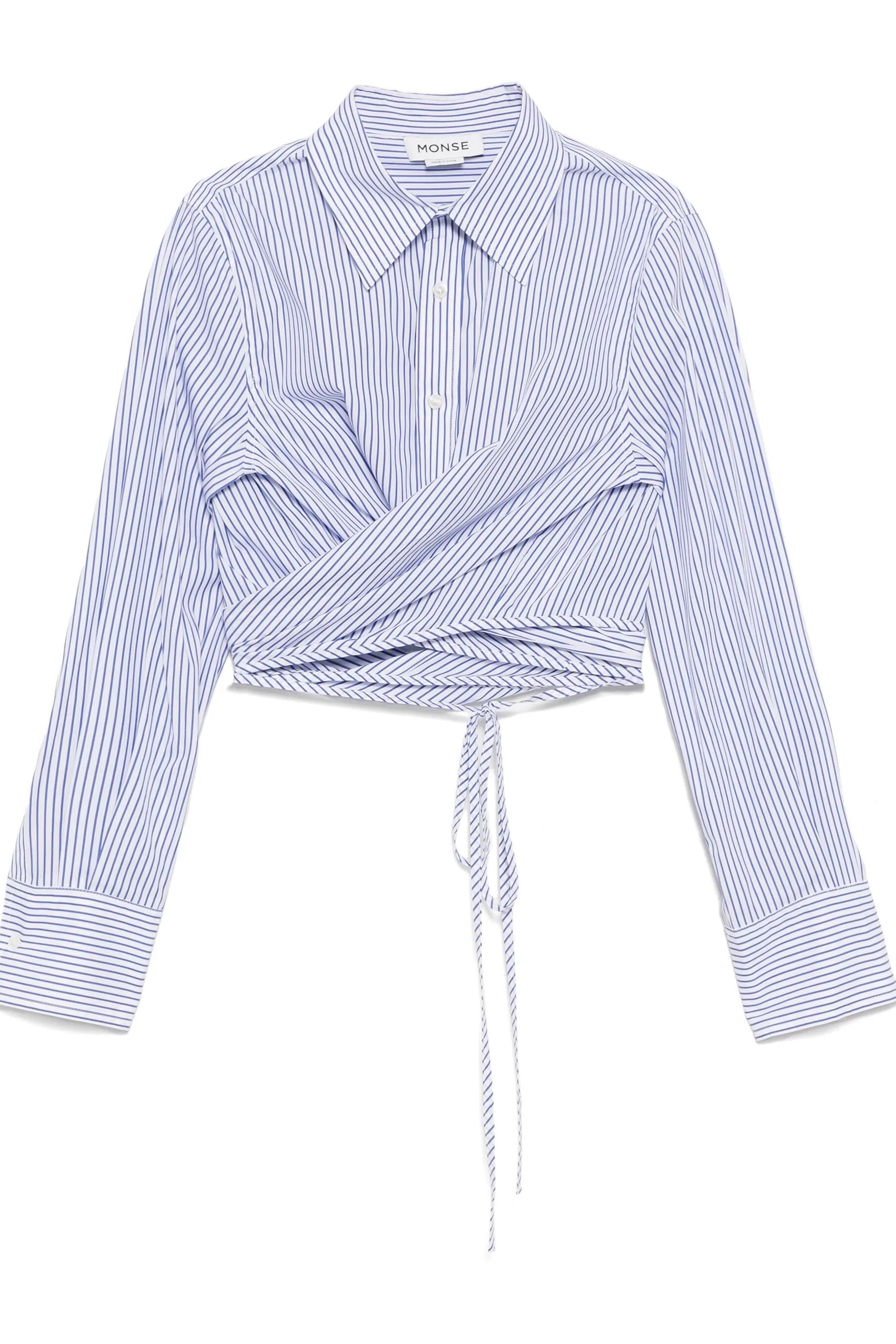 Monse Striped Long-Sleeved Wrap Cropped Shirt