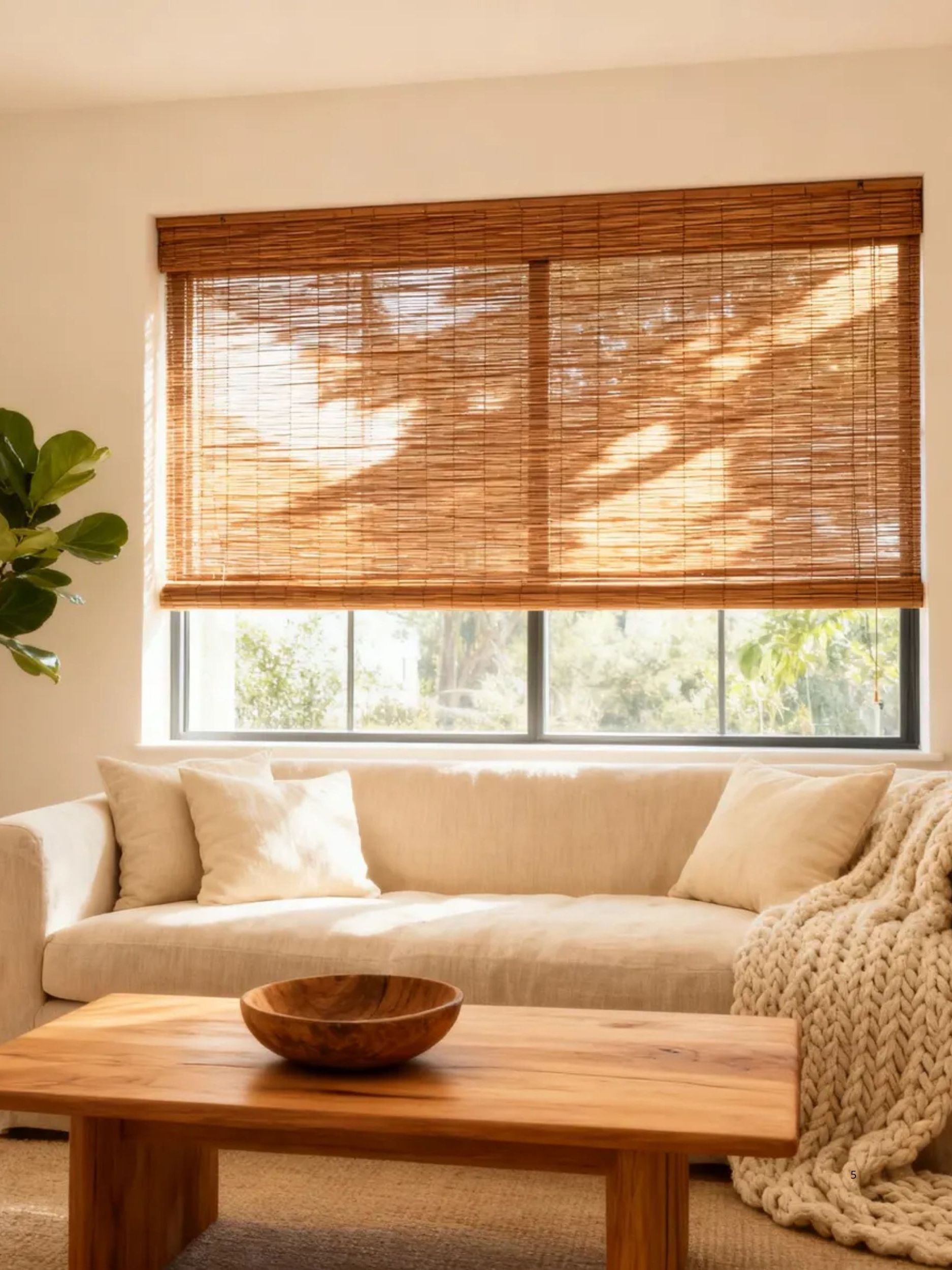 CurtainAvenue, Cordless Top-Down Bottom-Up Option Bamboo Shade, Natural Woven Blinds