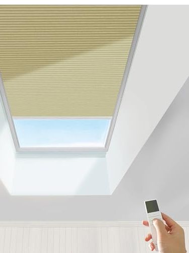 Tipiace Hard-Wired Ok Rechargeable Motorized Cellular Shades Honeycomb Blinds Half Blackout Waterproof Fabric Shades for Skylight&amp;#65292;customize Size (beige Yellow 93020b)