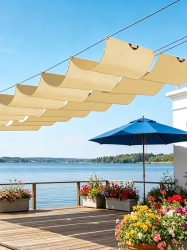 Sun Shade Sail Retractable Wave,outdoor Water Resistant Retractable Wave Awning Canopy 98% Uv Block,for Patio Garden Lawn,rope Fixing-Beige||160x200cm