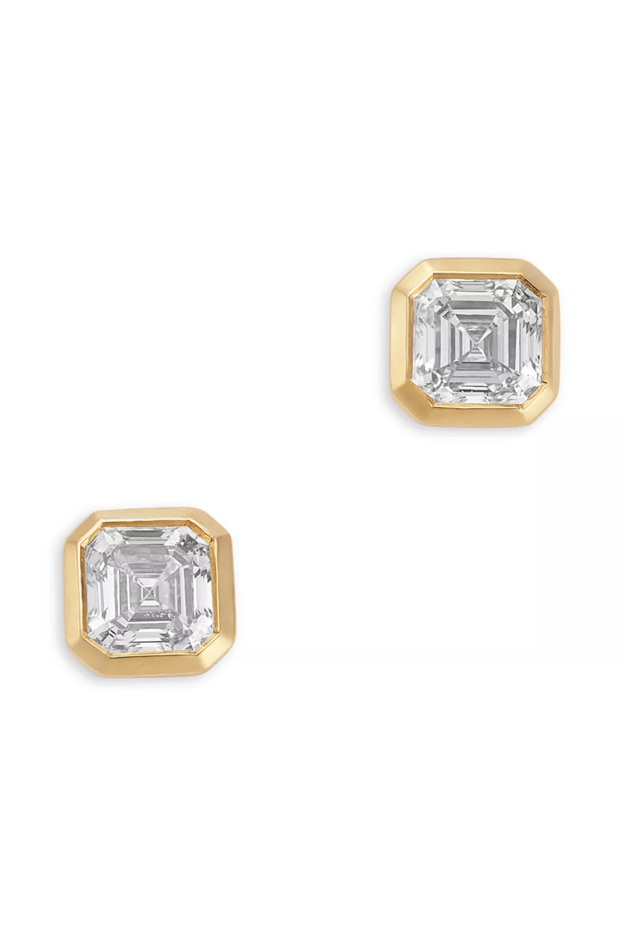 Bloomingdale's Fine Collection Luxe Collection Certified Lab Grown Diamond Asscher Cut Bezel Stud Earrings in 14K Yellow Gold, 0.6 tcw