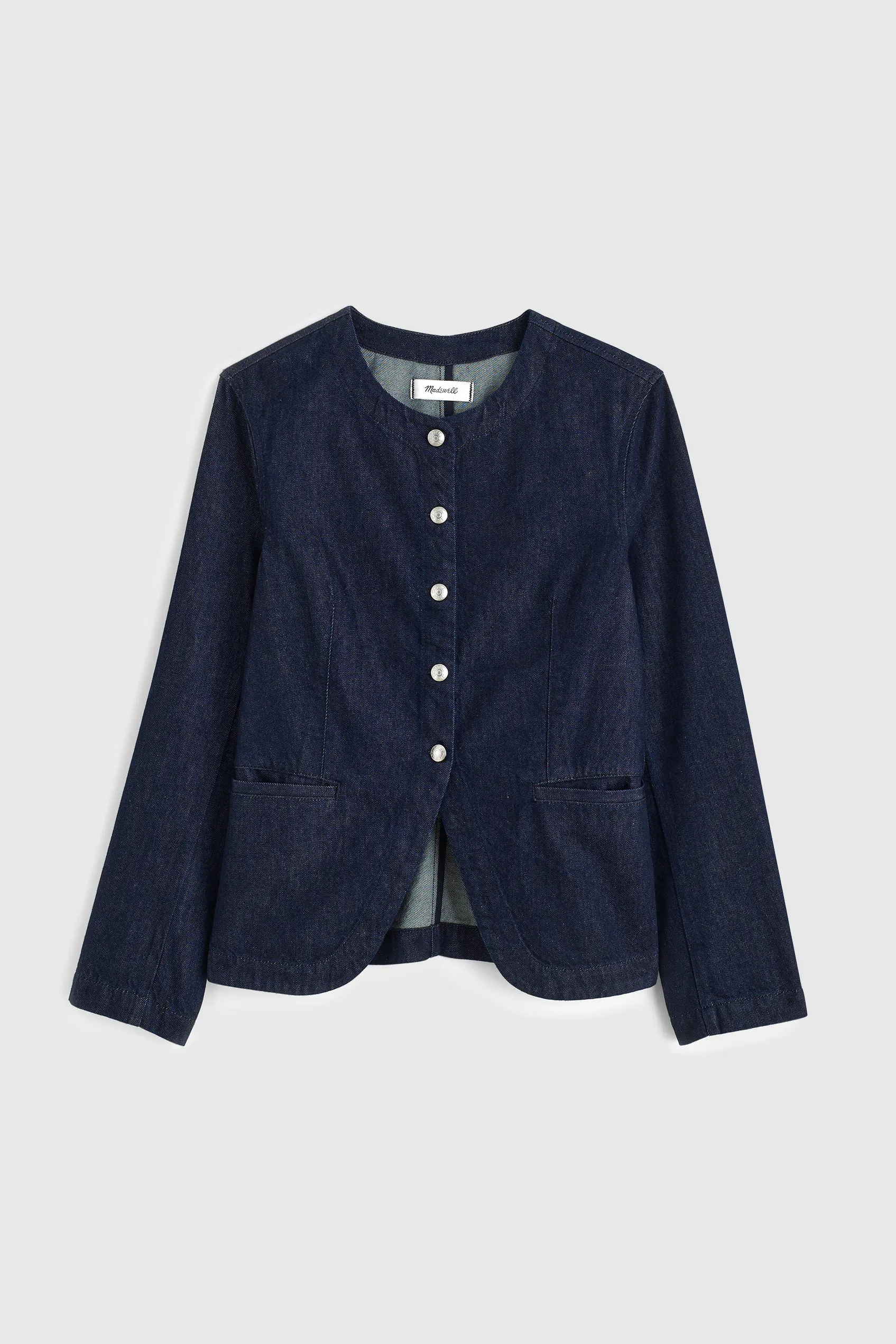 Denim Collarless Jacket in Rinse Wash