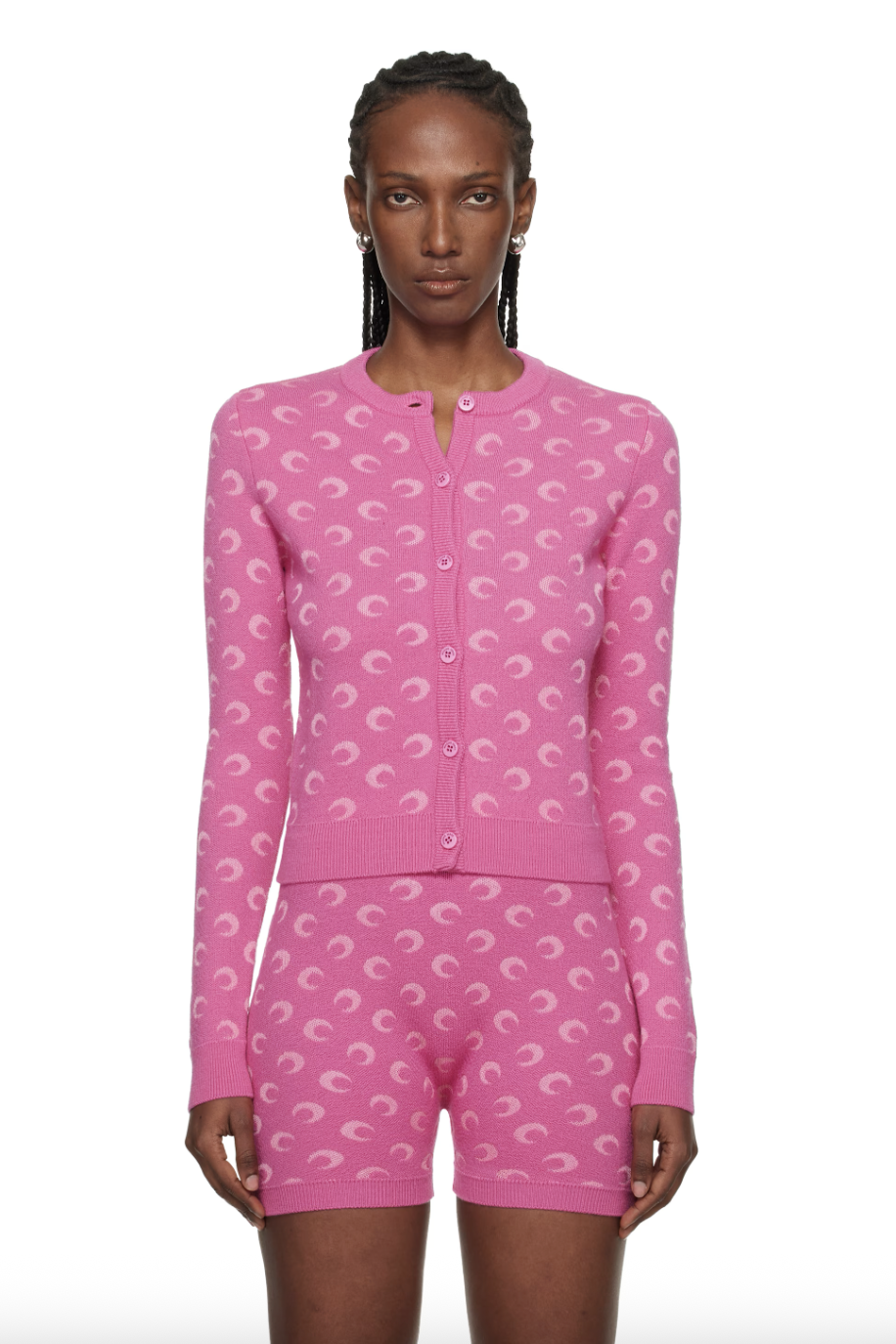 Marine Serre, Pink Moon Jacquard Knit Fitted Cardigan