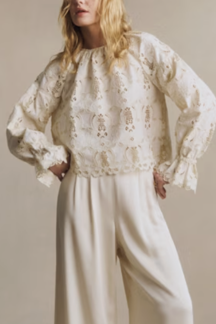Sezane, Aly Blouse - Ecru Lace - Organic Cotton - Organic Textile - Samp;eacute;zane
